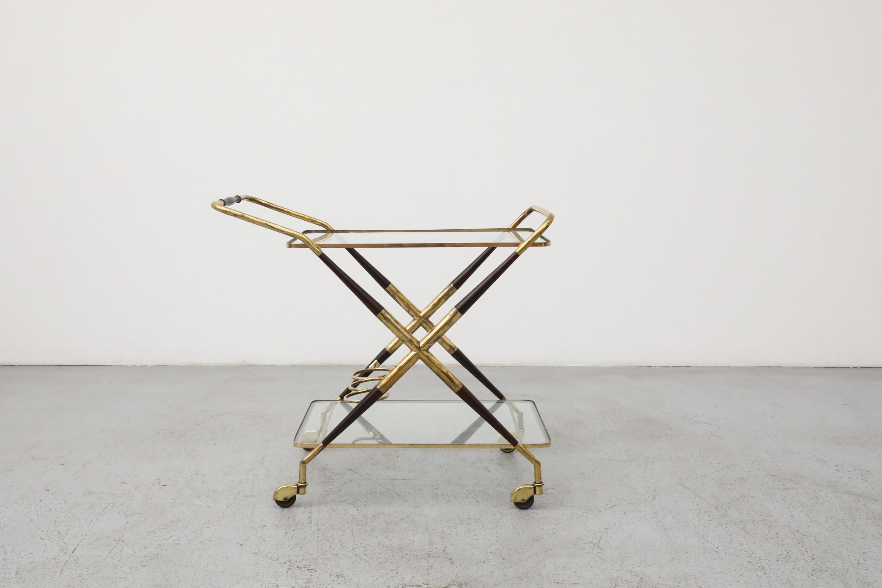 Cesare Lacca Italian Bar Cart, Ico Parisi Style, Brass & Lacquer For Sale 2