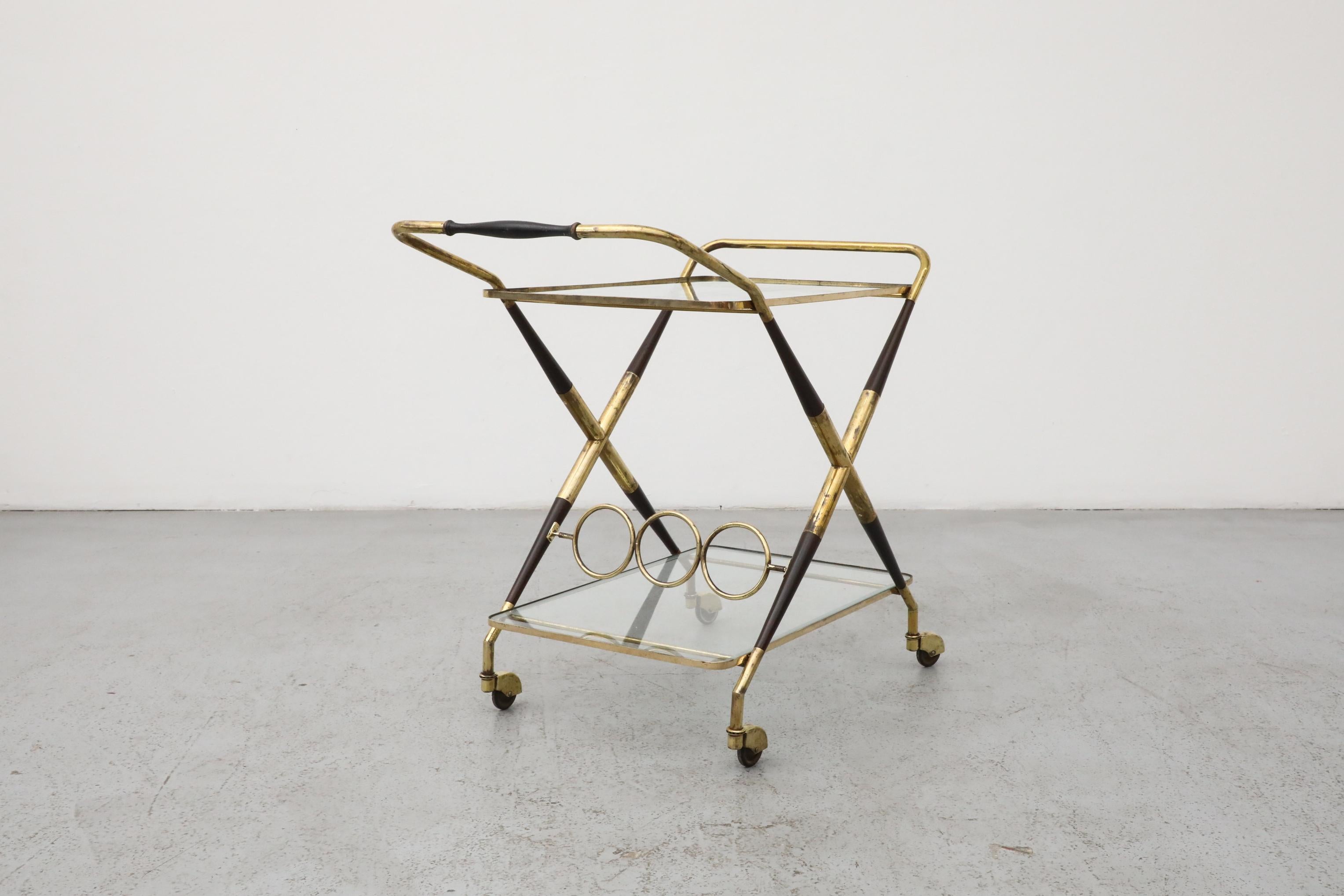 Cesare Lacca Italian Bar Cart, Ico Parisi Style, Brass & Lacquer For Sale 6