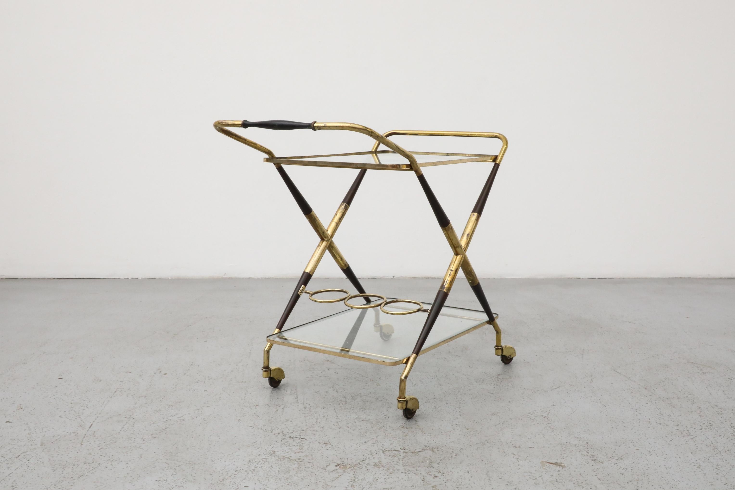 Cesare Lacca Italian Bar Cart, Ico Parisi Style, Brass & Lacquer For Sale 5
