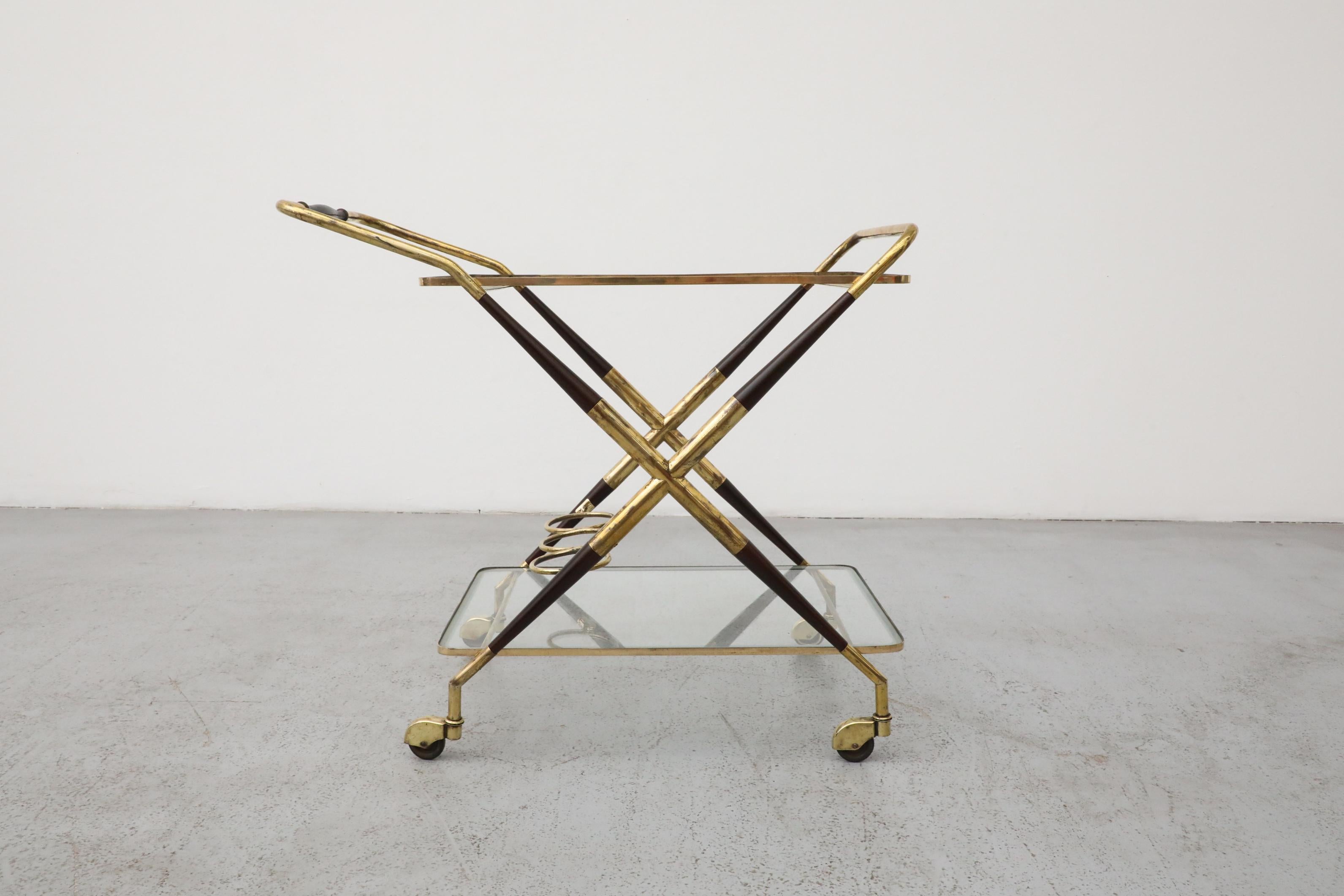 Cesare Lacca Italian Bar Cart, Ico Parisi Style, Brass & Lacquer For Sale 4