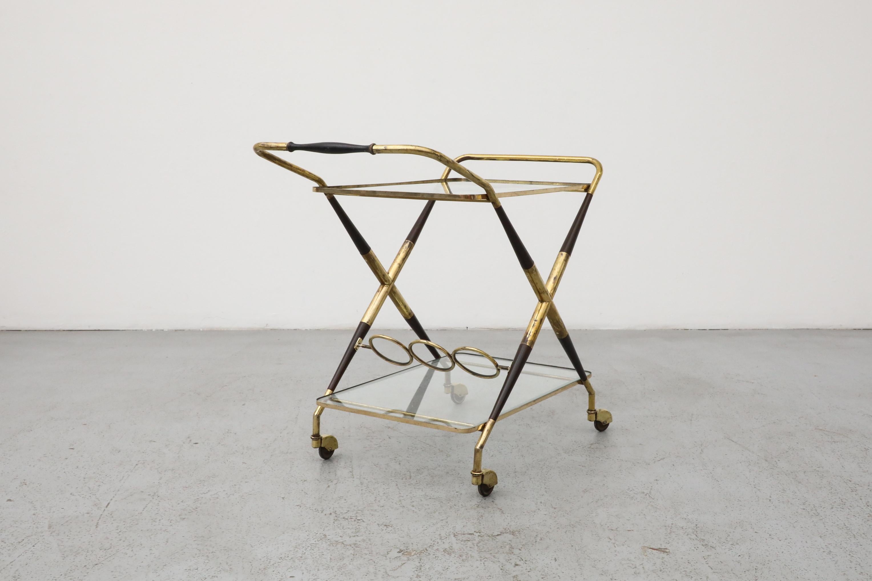 Cesare Lacca Italian Bar Cart, Ico Parisi Style, Brass & Lacquer For Sale 7