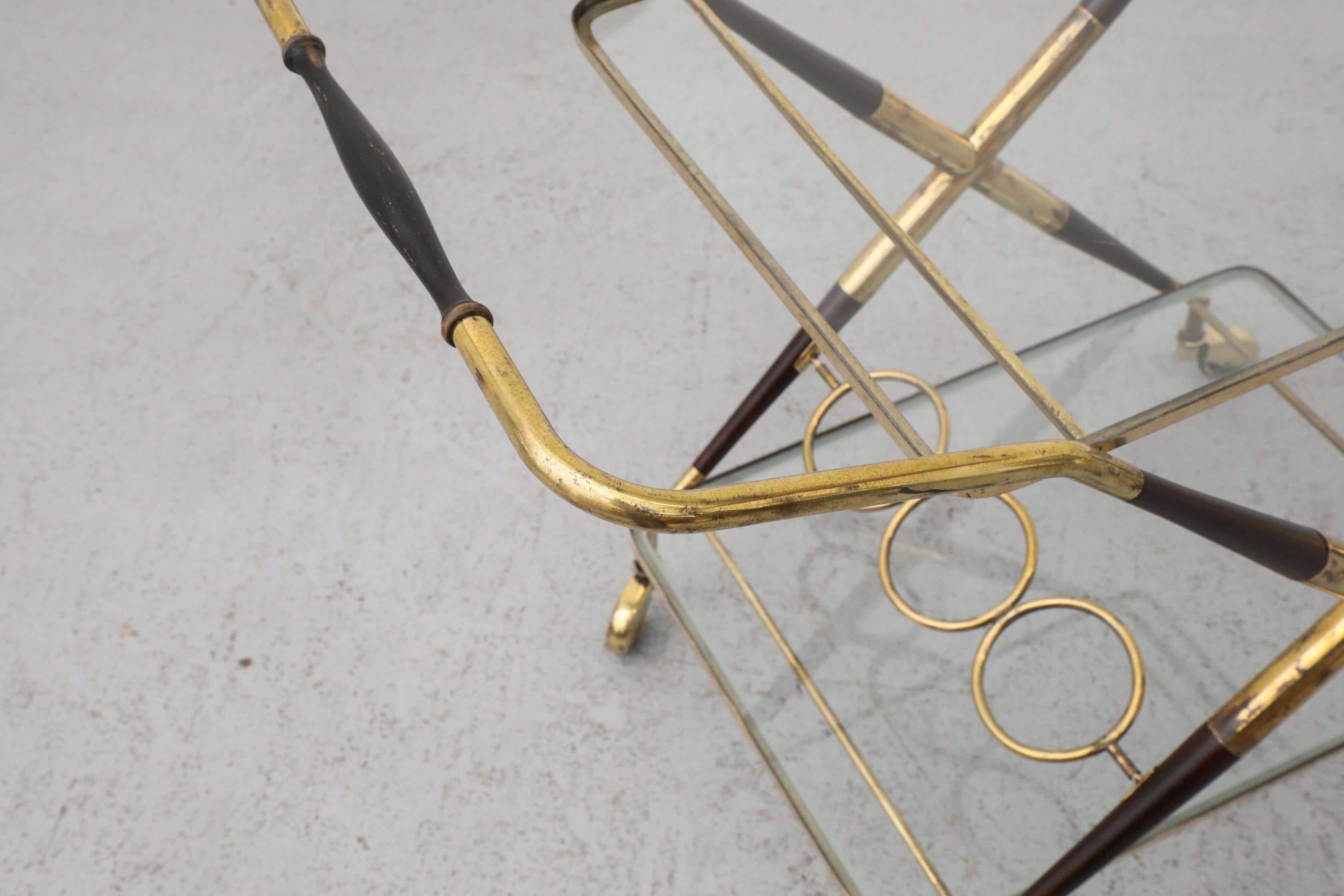 Cesare Lacca Italian Bar Cart, Ico Parisi Style, Brass & Lacquer For Sale 8