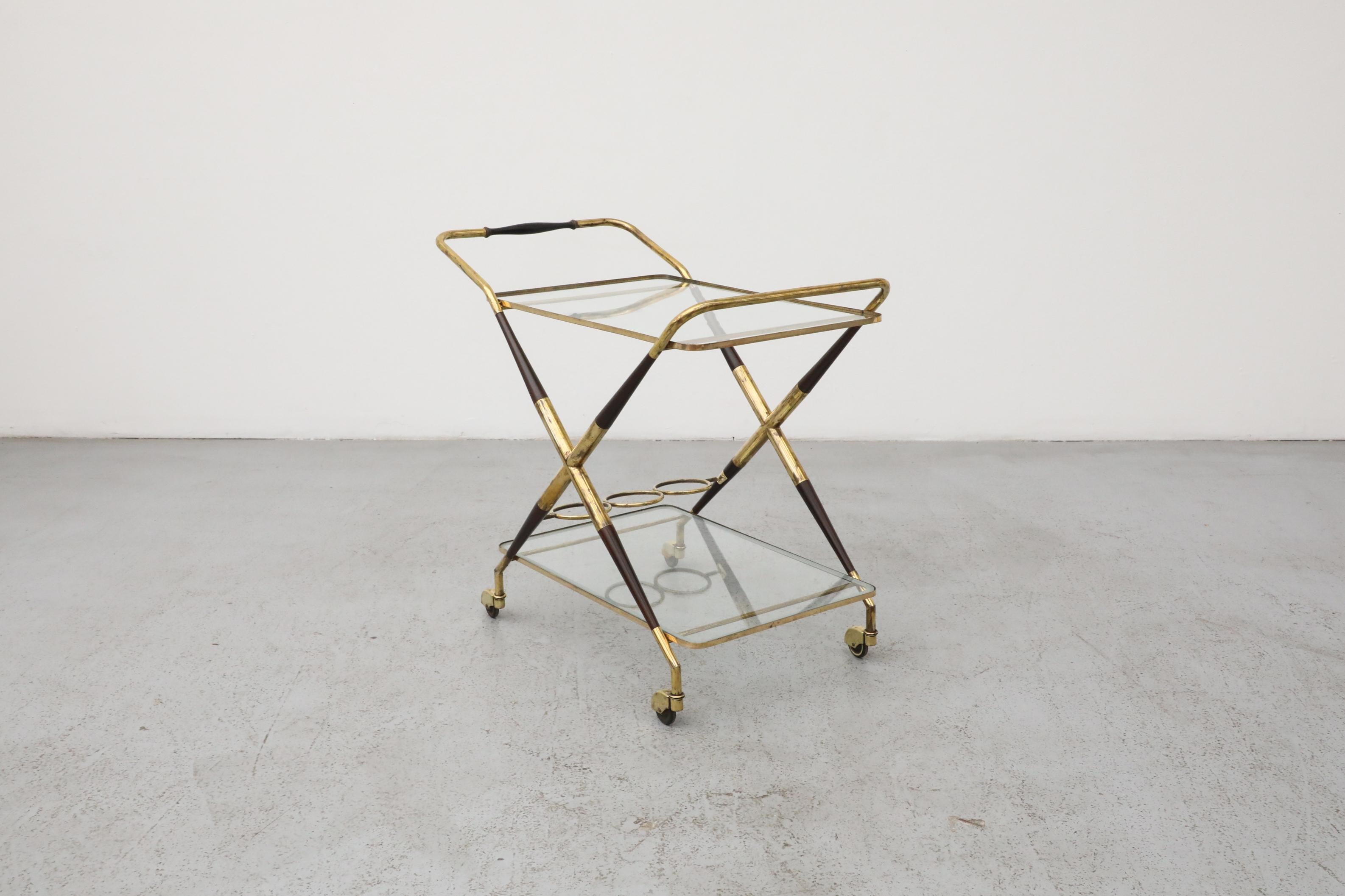 Cesare Lacca Italian Bar Cart, Ico Parisi Style, Brass & Lacquer For Sale 3