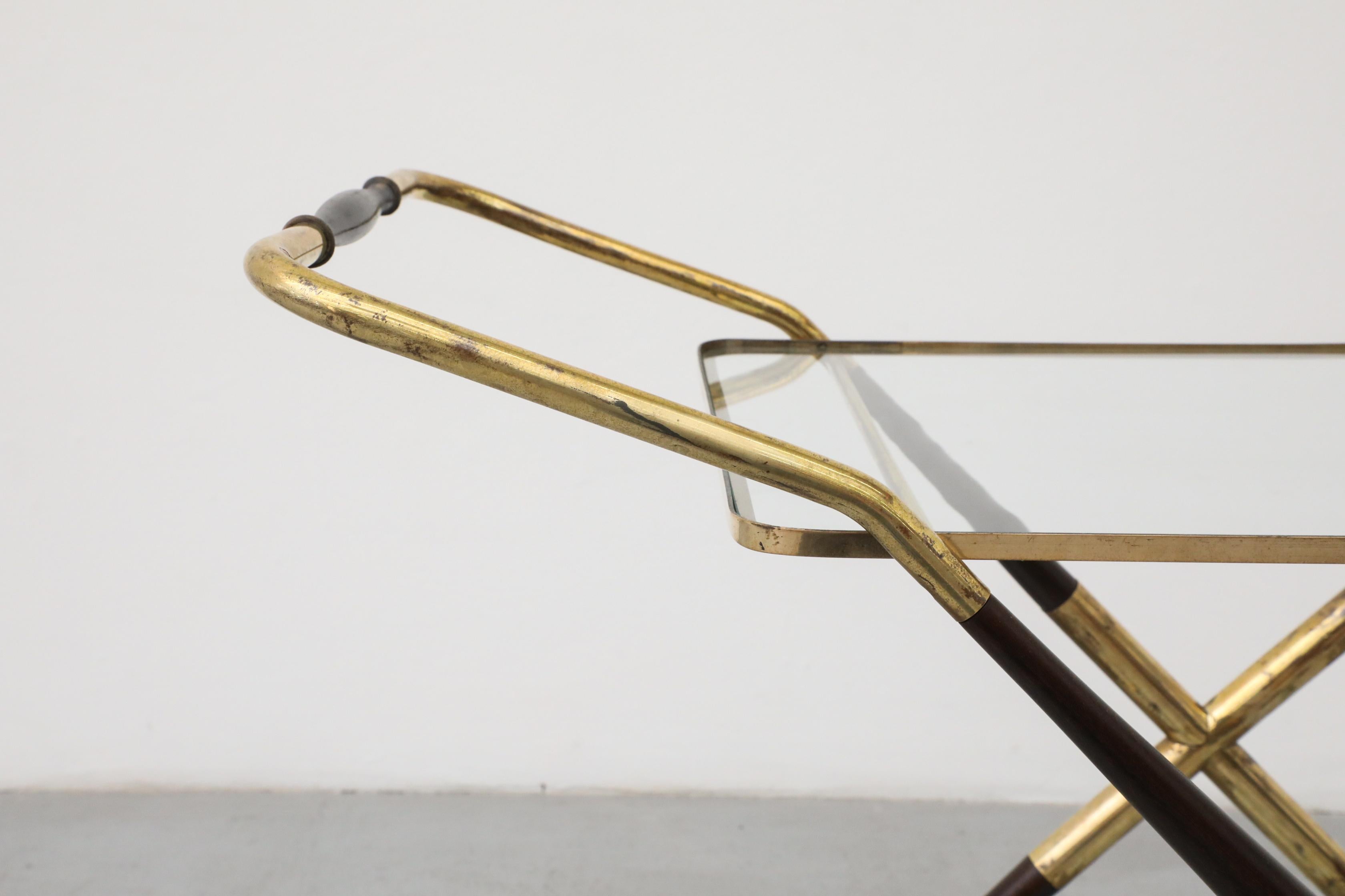 Cesare Lacca Italian Bar Cart, Ico Parisi Style, Brass & Lacquer For Sale 12