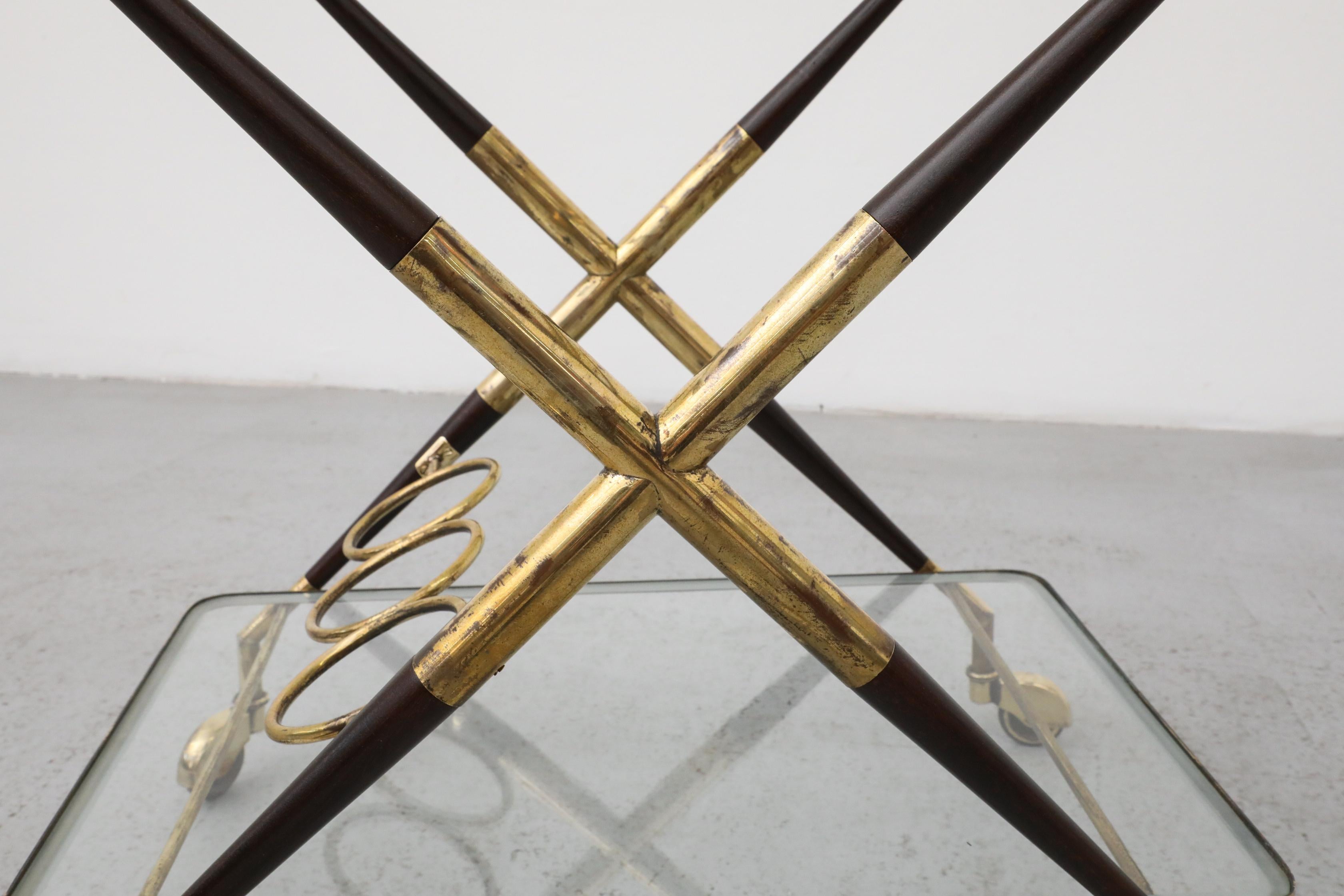 Cesare Lacca Italian Bar Cart, Ico Parisi Style, Brass & Lacquer For Sale 11