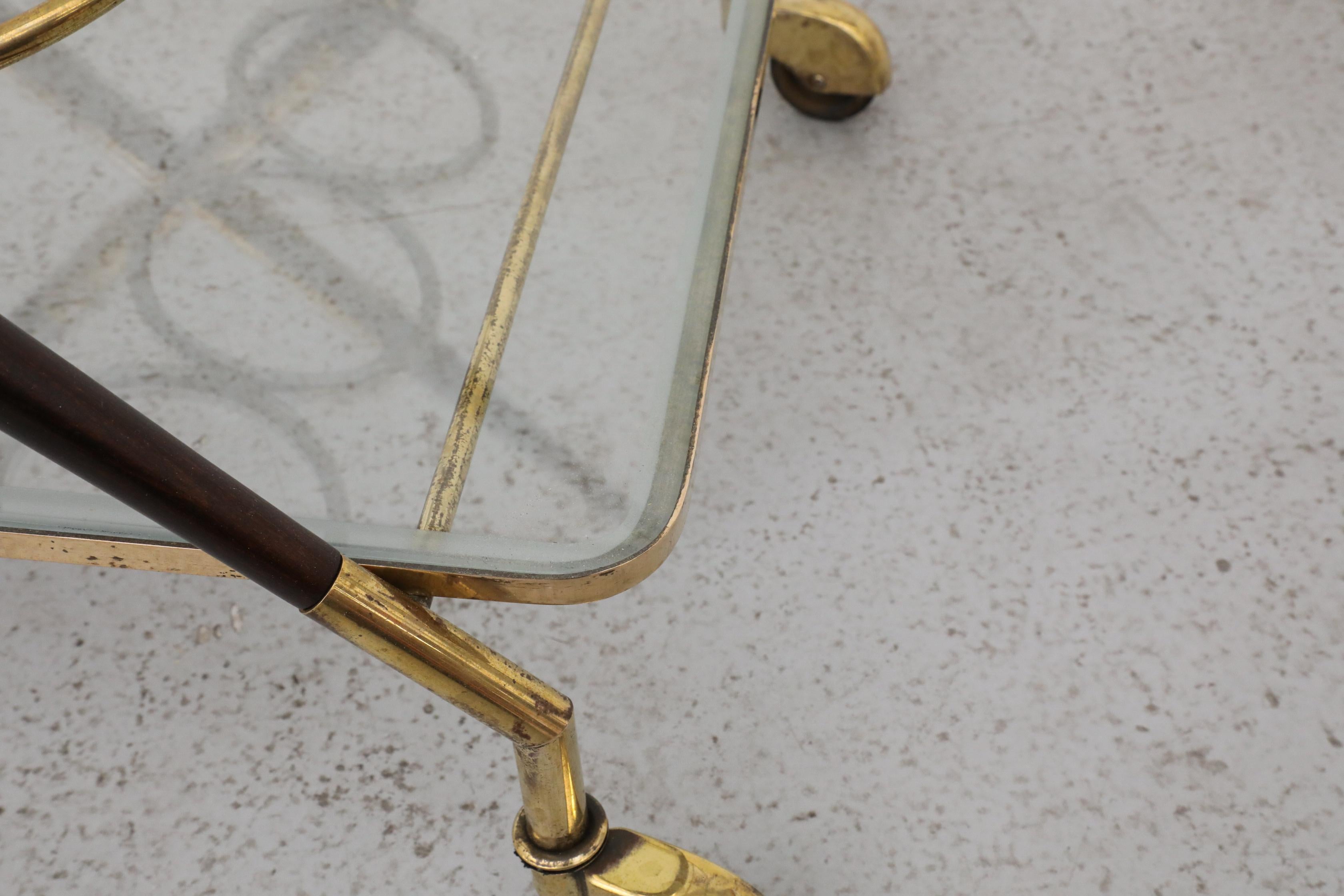 Cesare Lacca Italian Bar Cart, Ico Parisi Style, Brass & Lacquer For Sale 15