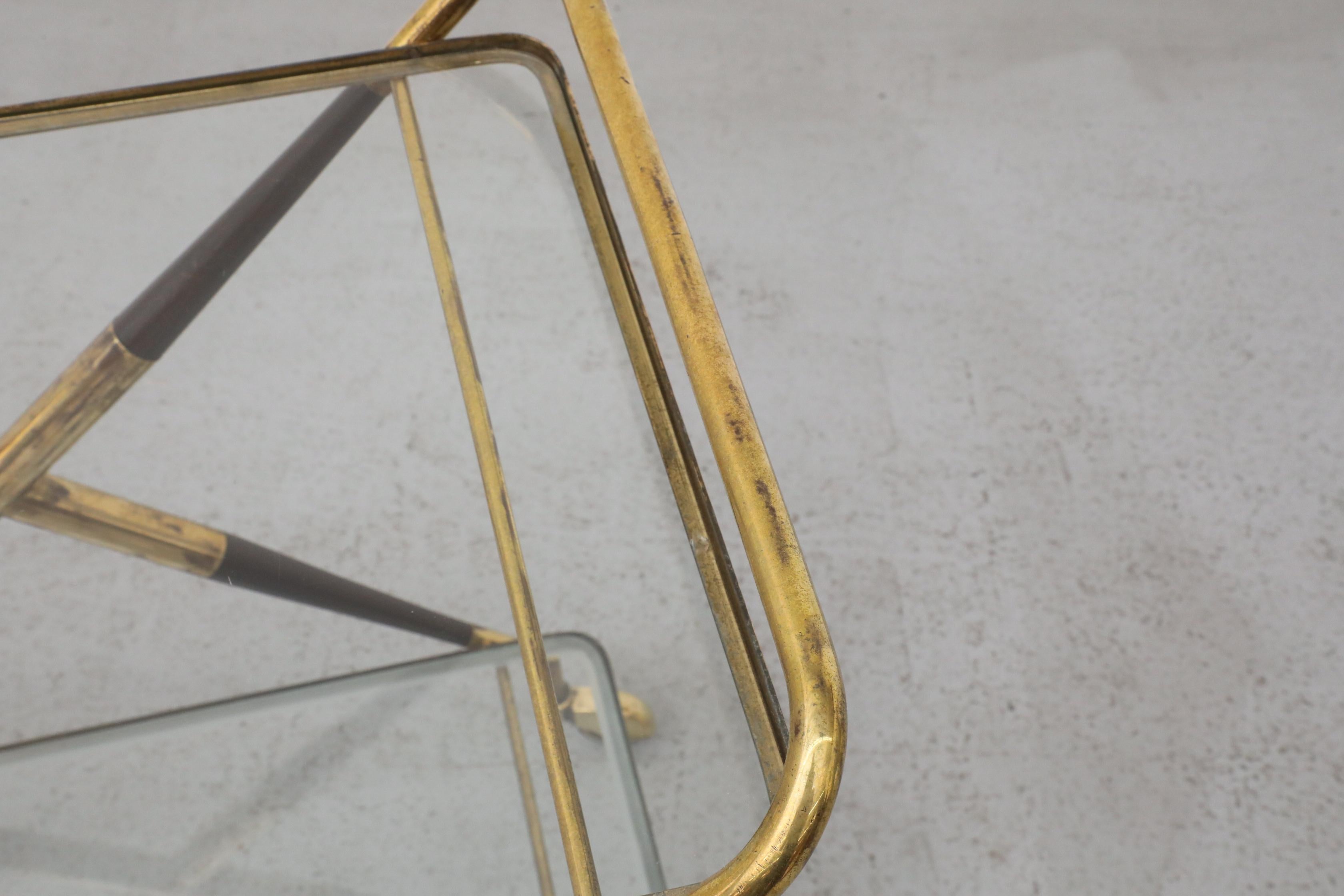 Cesare Lacca Italian Bar Cart, Ico Parisi Style, Brass & Lacquer For Sale 9