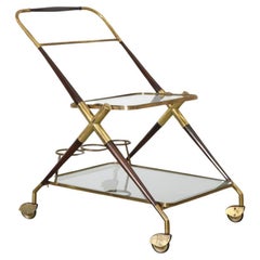 Carrito de bar italiano de mediados de siglo estilo Ico Parisi de Cesare Lacca, latón y madera