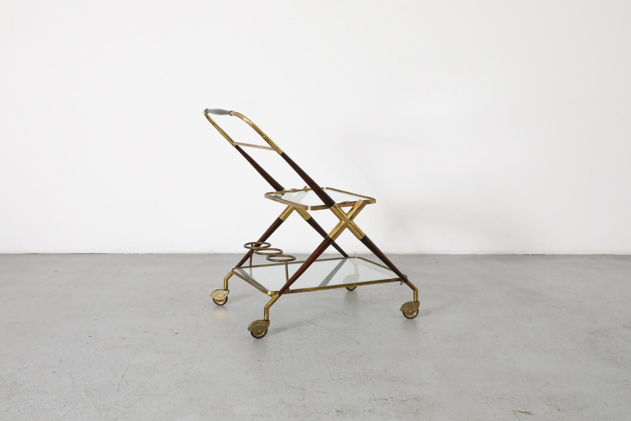 Carrello da bar in stile Ico Parisi di Cesare Lacca, ottone e Wood in vendita 1