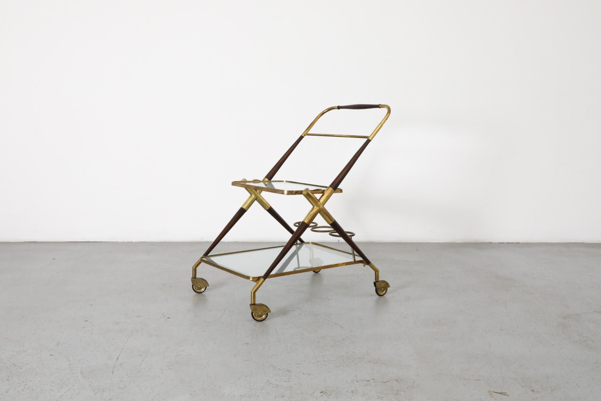 Italiano Carrello da bar in stile Ico Parisi di Cesare Lacca, ottone e Wood in vendita