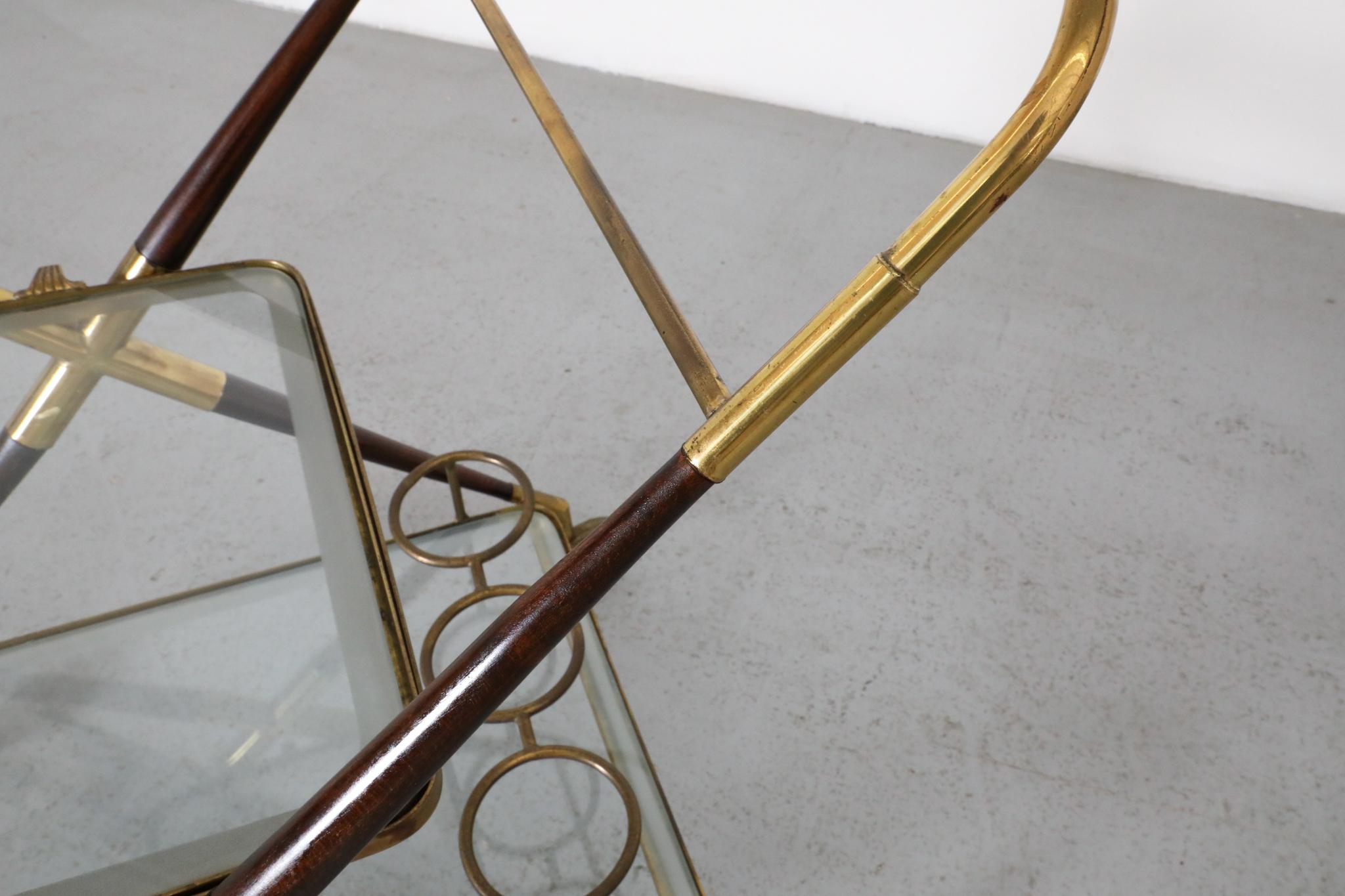 Carrello da bar in stile Ico Parisi di Cesare Lacca, ottone e Wood in vendita 7