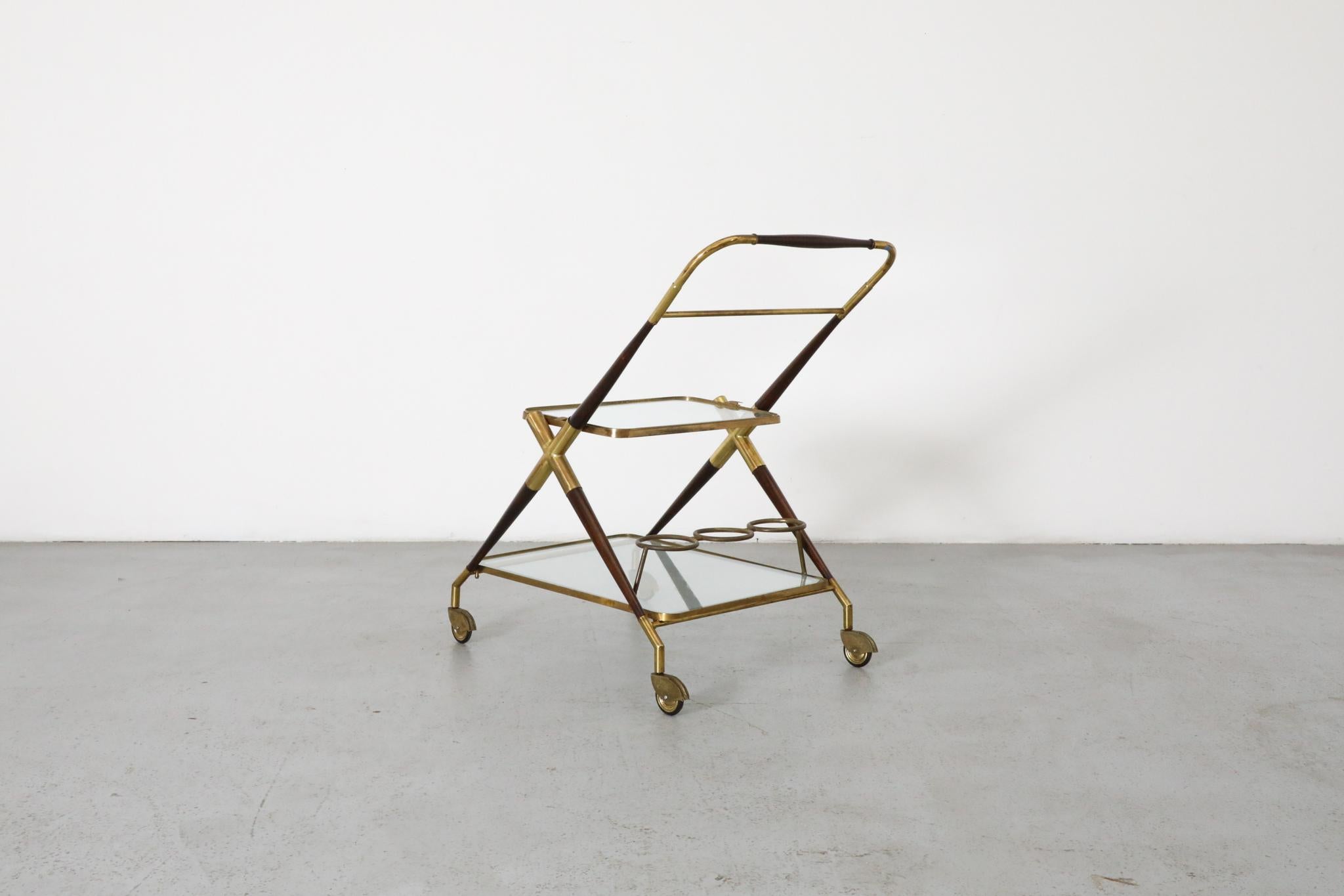 XX secolo Carrello da bar in stile Ico Parisi di Cesare Lacca, ottone e Wood in vendita
