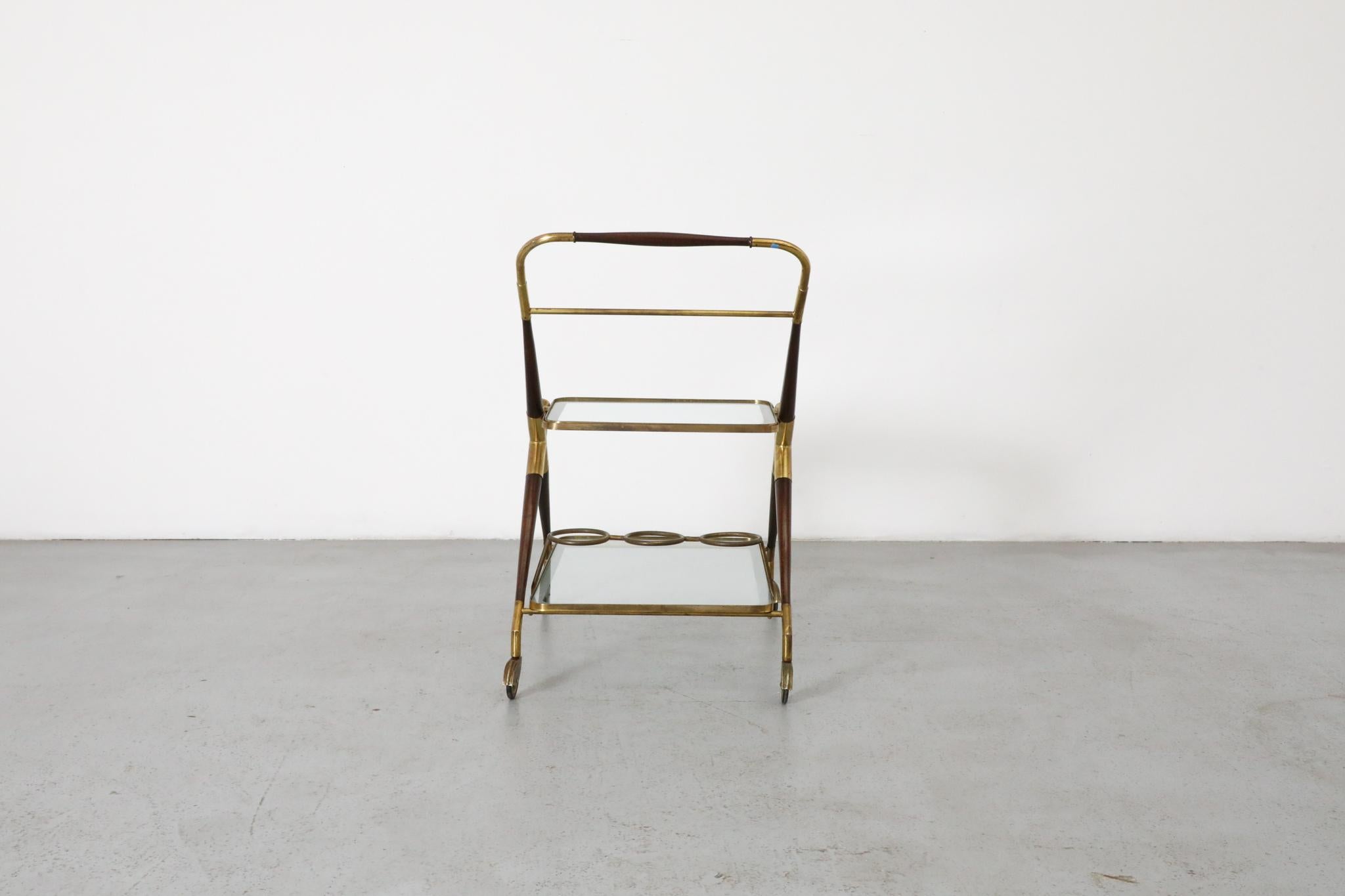 Ottone Carrello da bar in stile Ico Parisi di Cesare Lacca, ottone e Wood in vendita