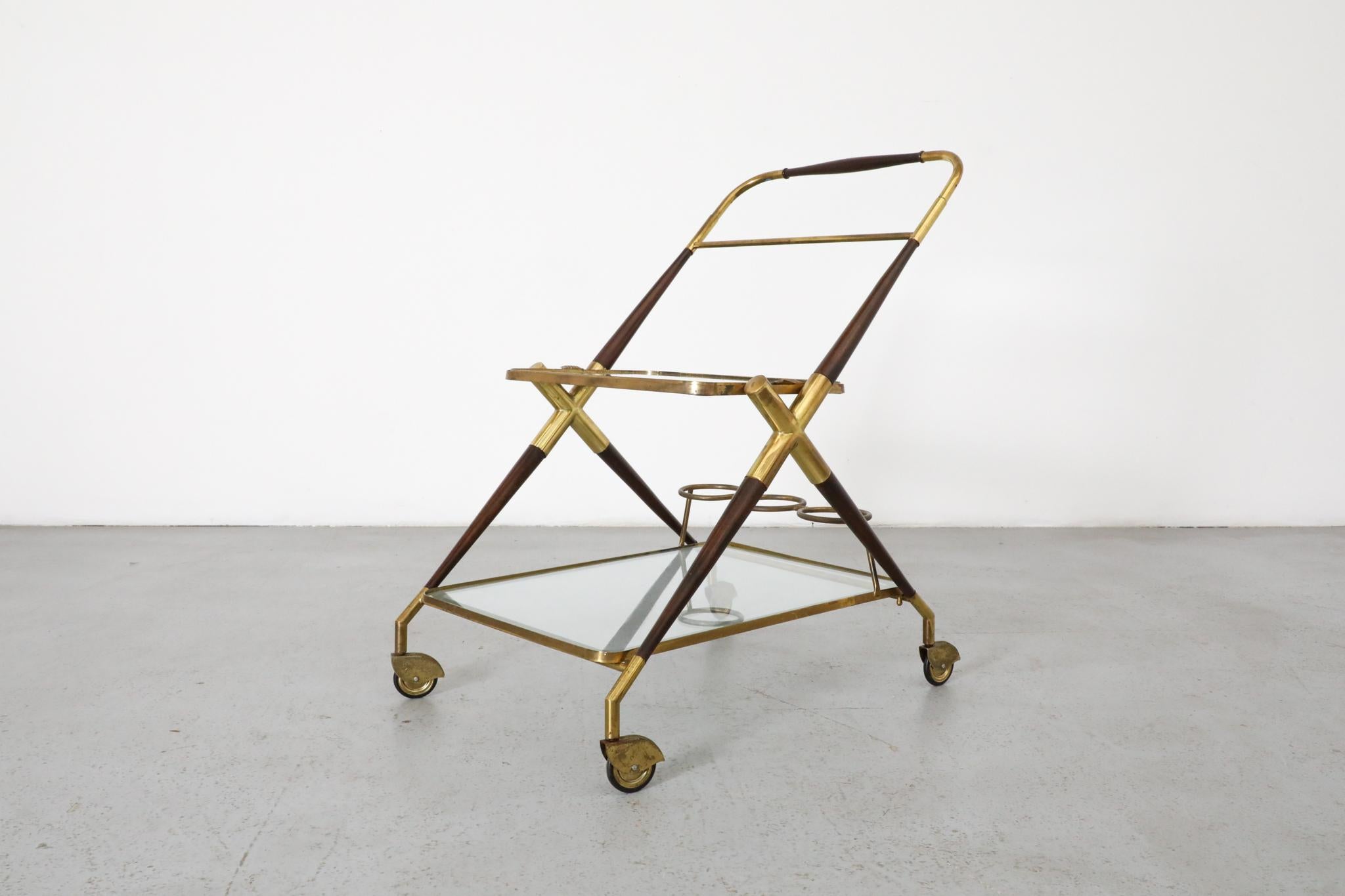 Carrello da bar in stile Ico Parisi di Cesare Lacca, ottone e Wood in vendita 4
