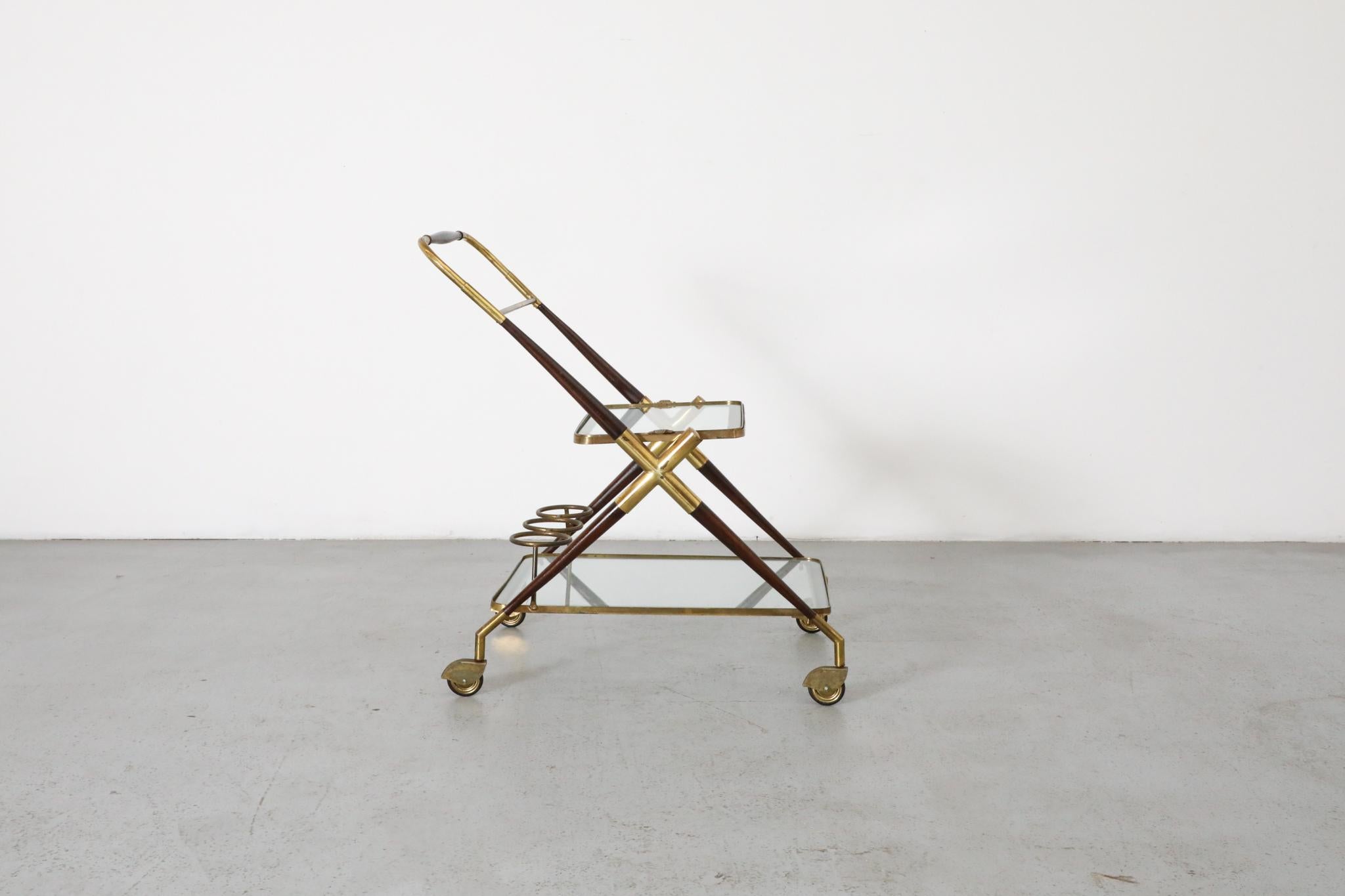 Carrello da bar in stile Ico Parisi di Cesare Lacca, ottone e Wood in vendita 2