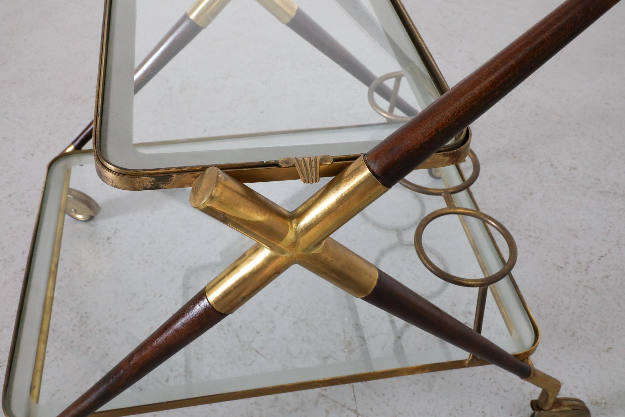 Carrello da bar in stile Ico Parisi di Cesare Lacca, ottone e Wood in vendita 8