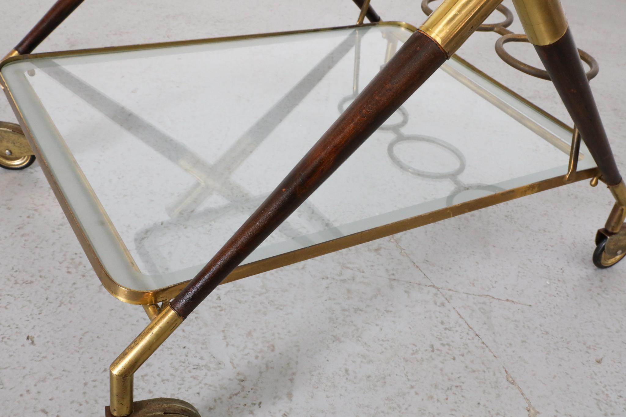 Carrello da bar in stile Ico Parisi di Cesare Lacca, ottone e Wood in vendita 9