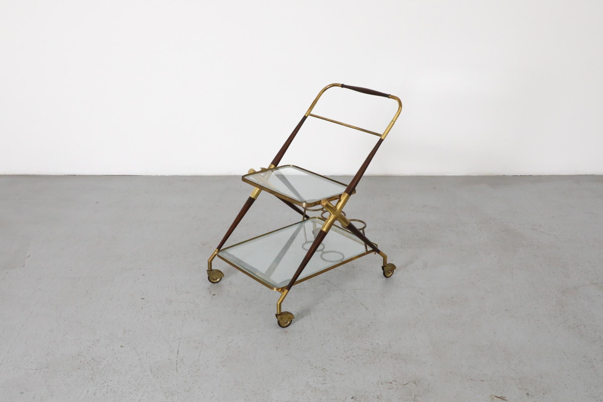 Carrello da bar in stile Ico Parisi di Cesare Lacca, ottone e Wood in vendita 3