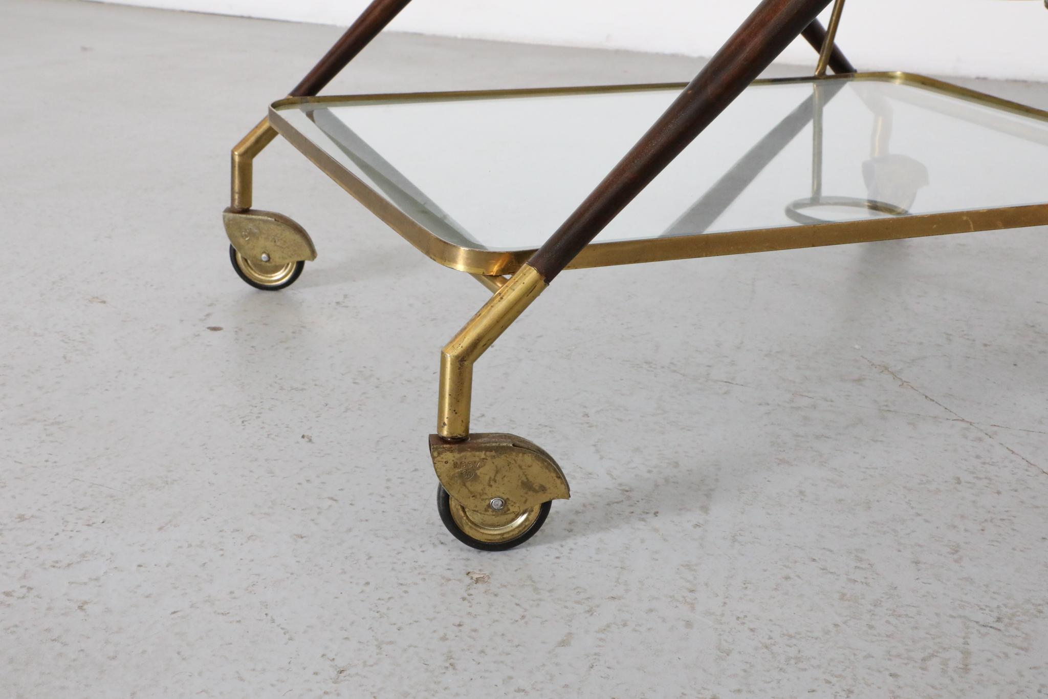 Carrello da bar in stile Ico Parisi di Cesare Lacca, ottone e Wood in vendita 12