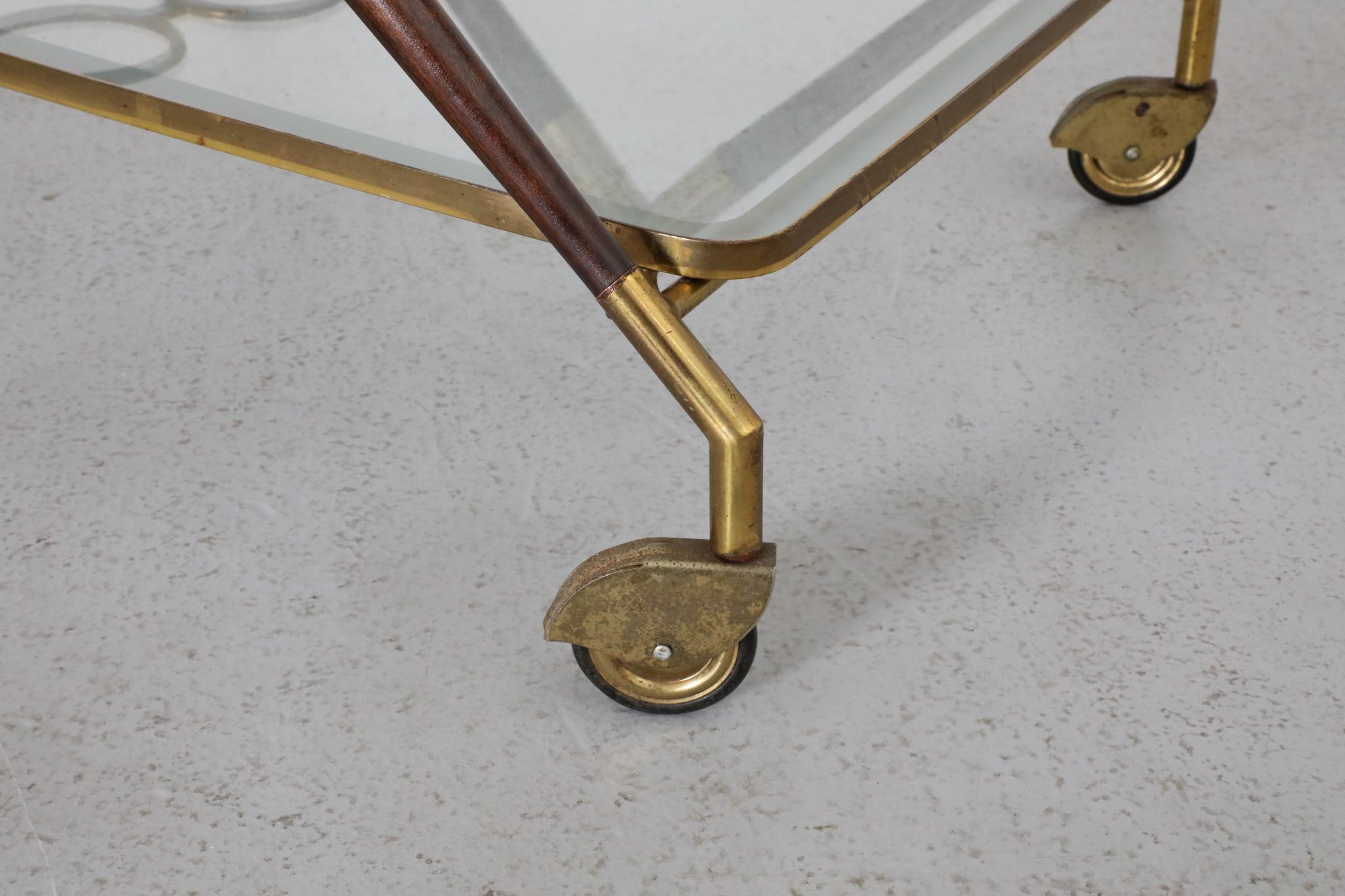 Carrello da bar in stile Ico Parisi di Cesare Lacca, ottone e Wood in vendita 13