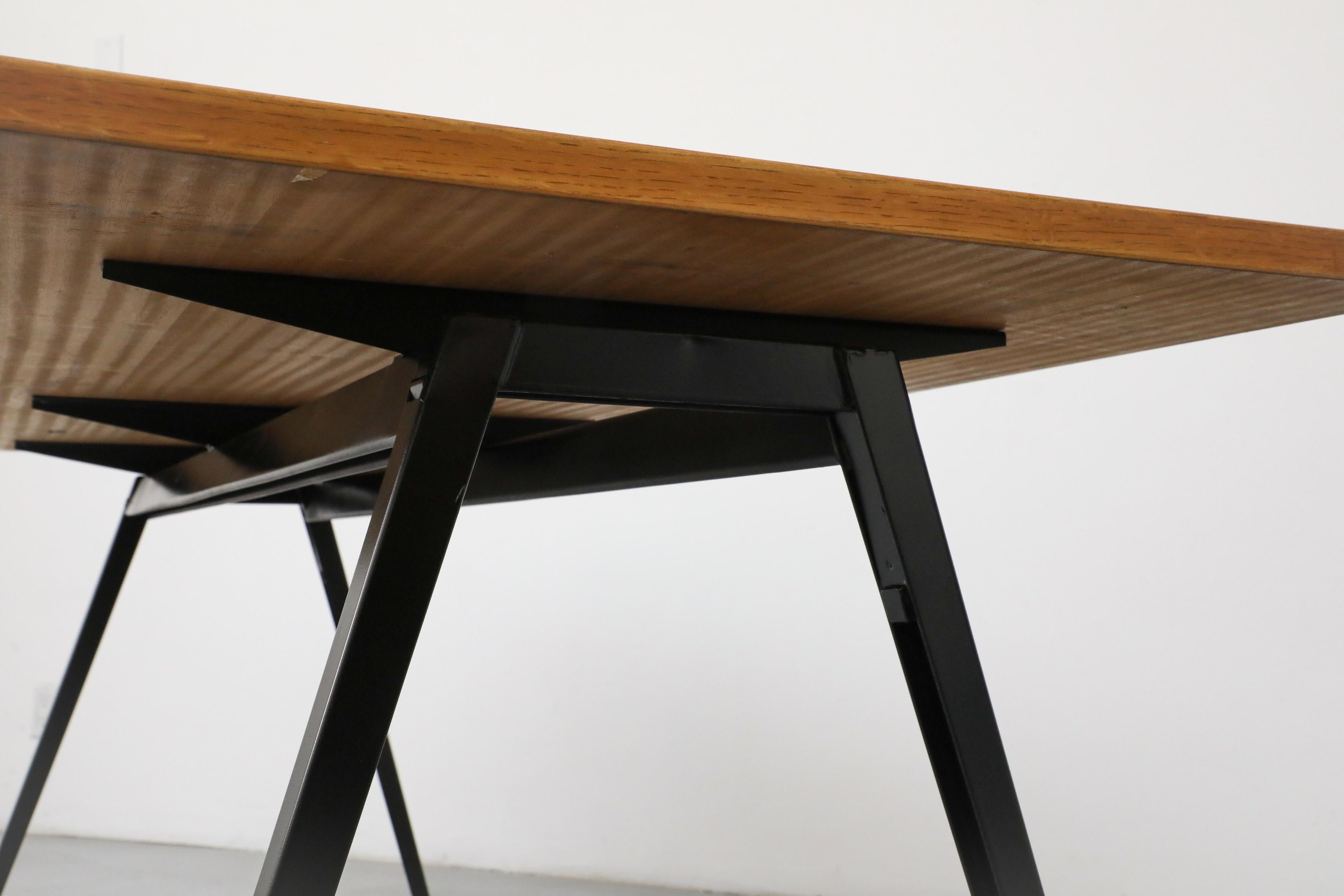 Jean Prouvé Style Conference Table with Marko Base & Vintage Oak Top, Dutch Mid- For Sale 5