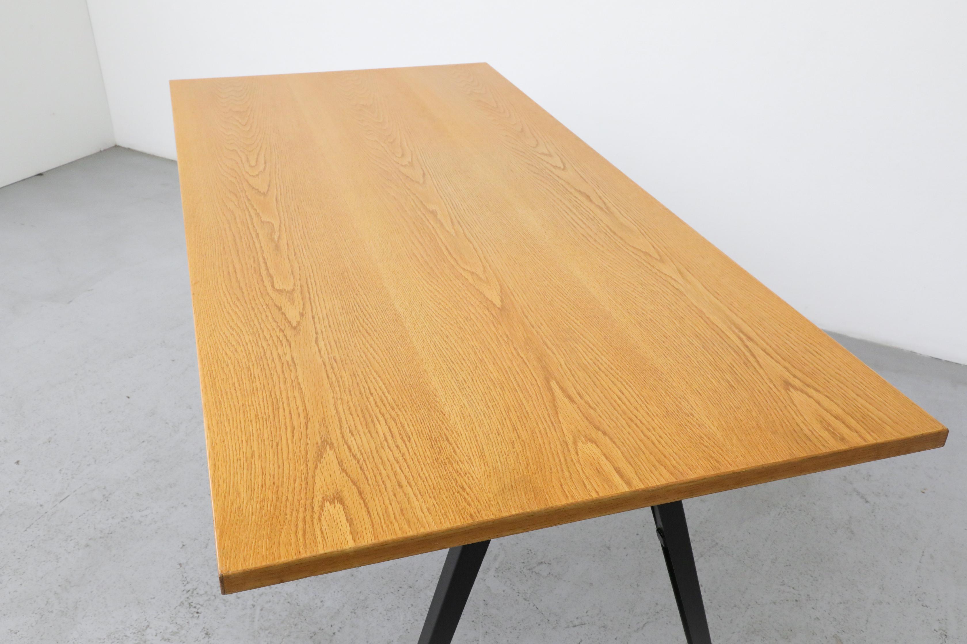 Jean Prouvé Style Conference Table with Marko Base & Vintage Oak Top, Dutch Mid- For Sale 4