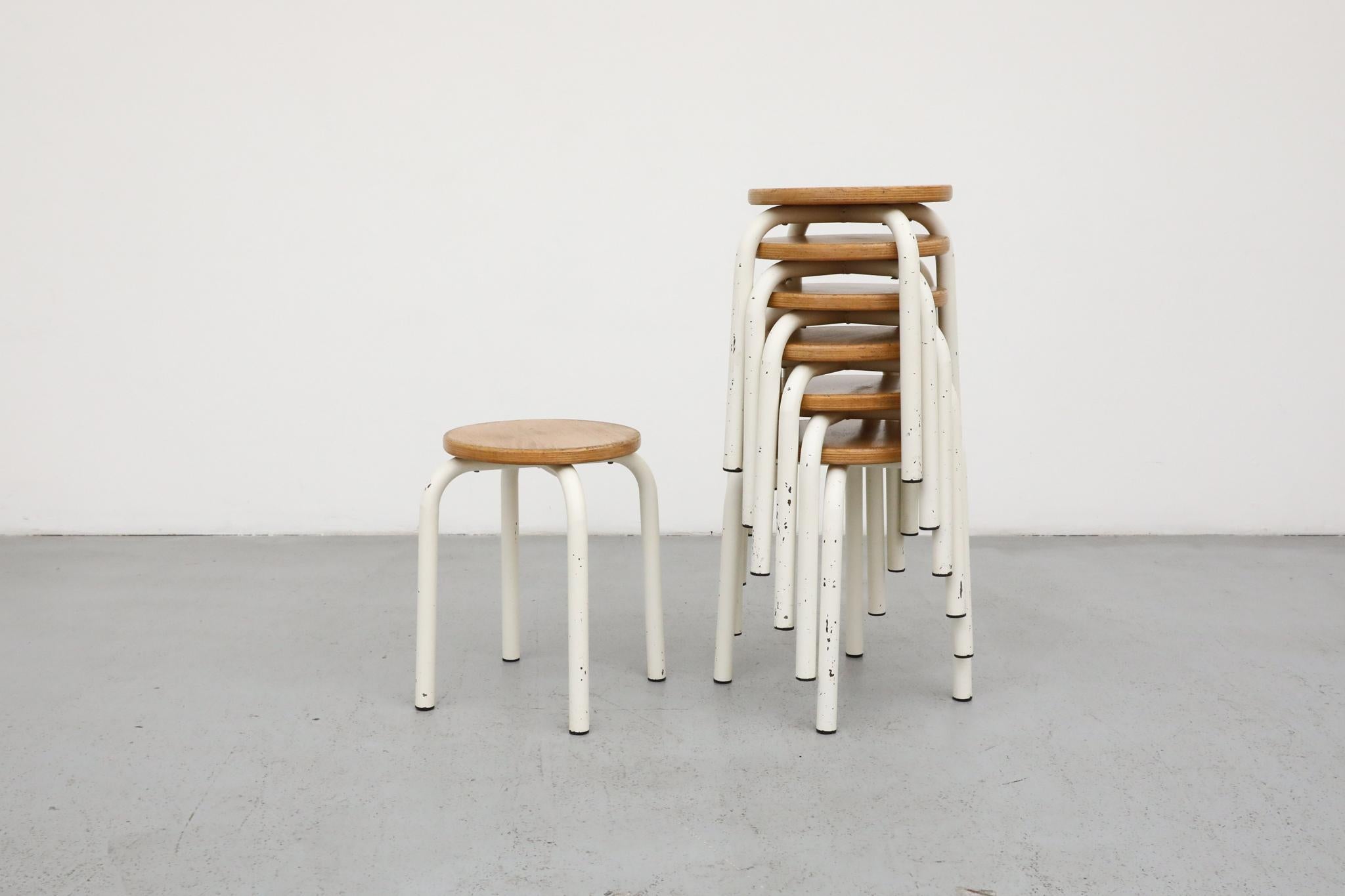 Fritz Hansen Style Stacking Task Stools for Tubax In Good Condition For Sale In Los Angeles, CA