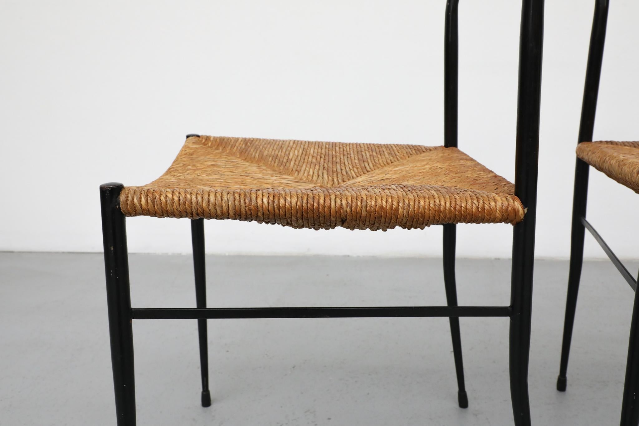 Ensemble de 4 chaises de salle à manger Superleggera de style Gio Ponti avec sièges en joncs en vente 5