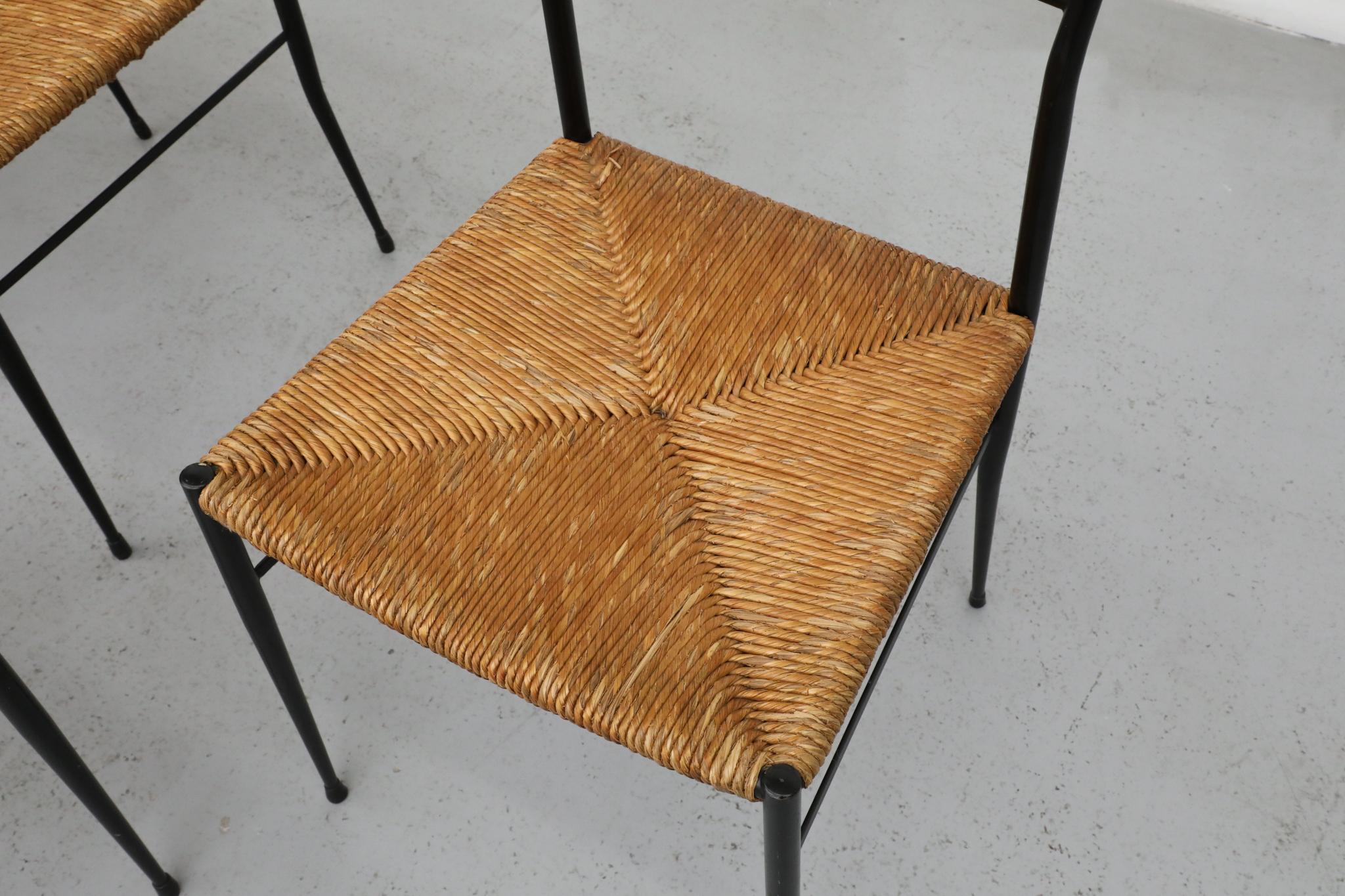 Ensemble de 4 chaises de salle à manger Superleggera de style Gio Ponti avec sièges en joncs en vente 7