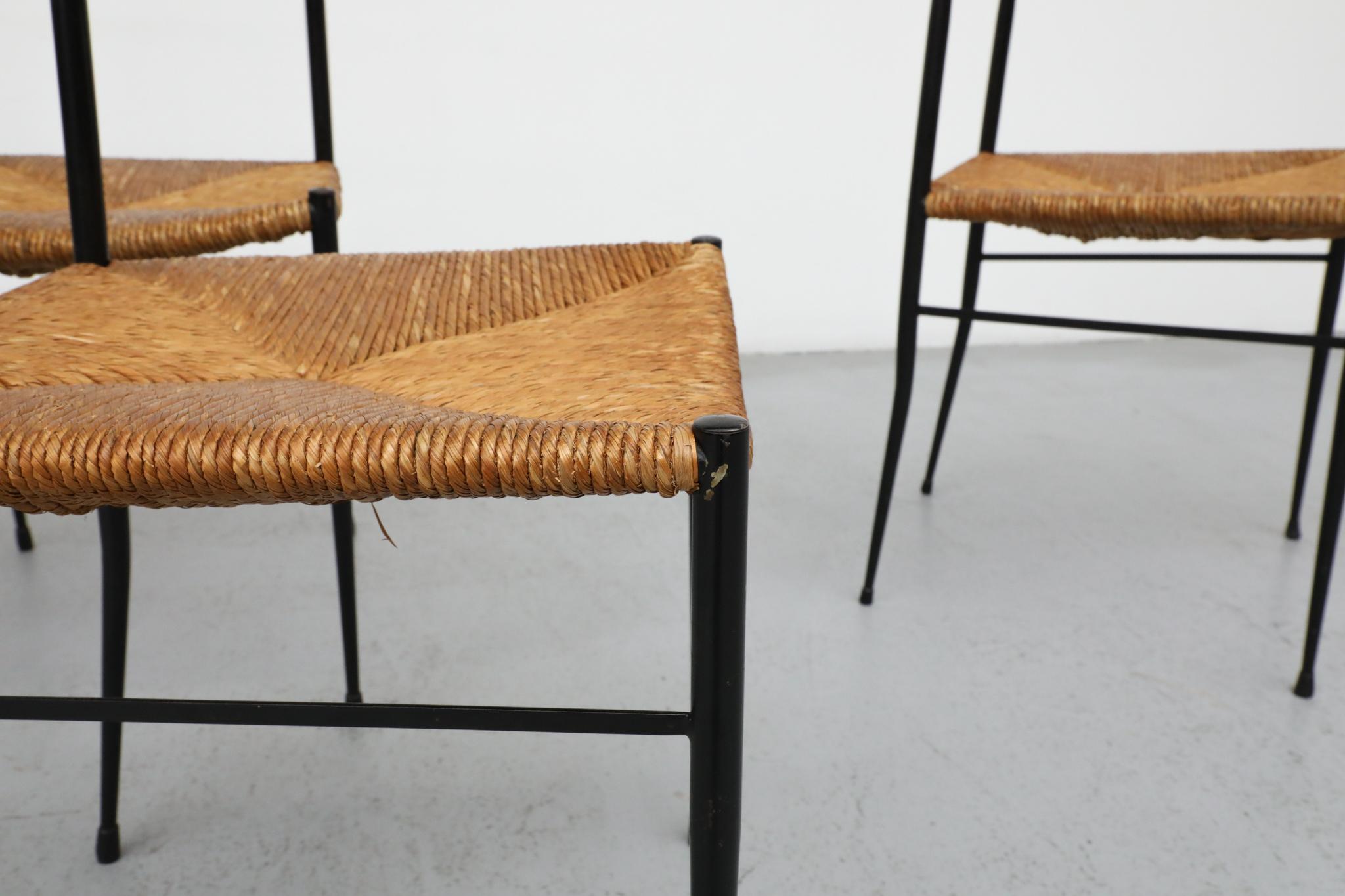 Ensemble de 4 chaises de salle à manger Superleggera de style Gio Ponti avec sièges en joncs en vente 6