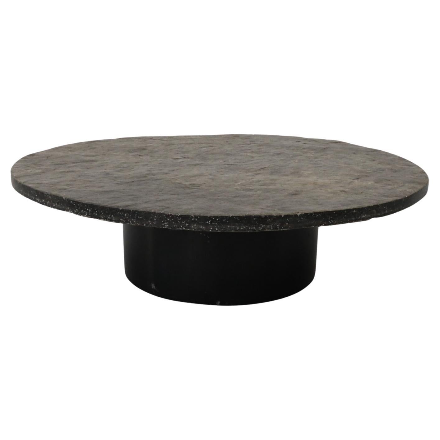 Brutalist Round Stone Coffee Table Attributed to Metaform For Sale