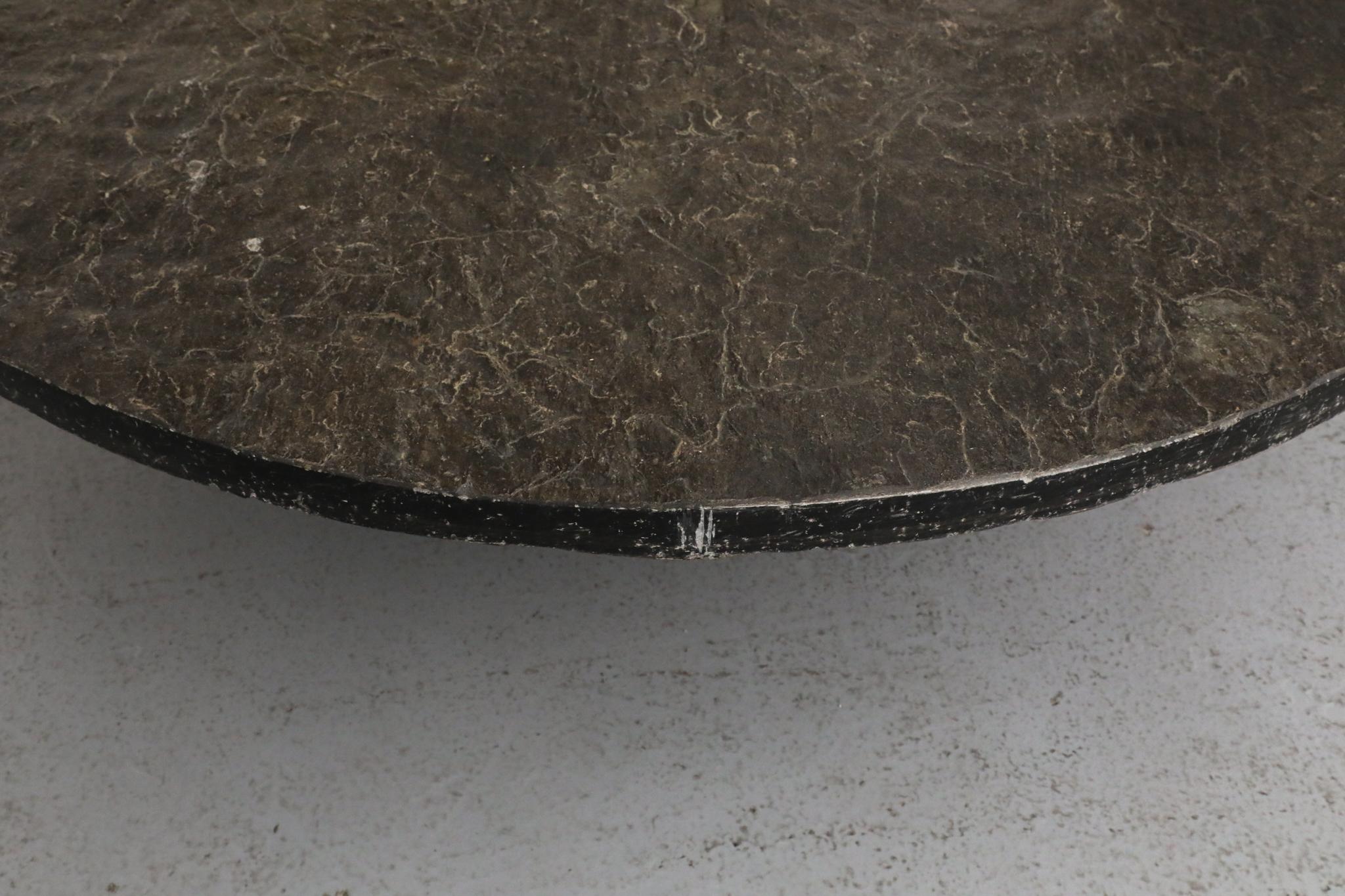 Metal Brutalist Round Stone Coffee Table Attributed to Metaform For Sale