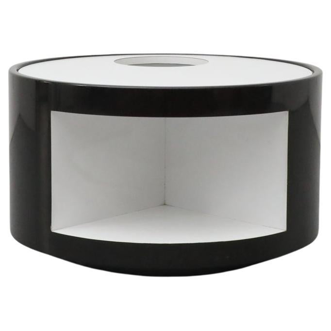 Italian Space Age Black and White Rolling Bar Cart and Side Table, Circa 1980s For Sale