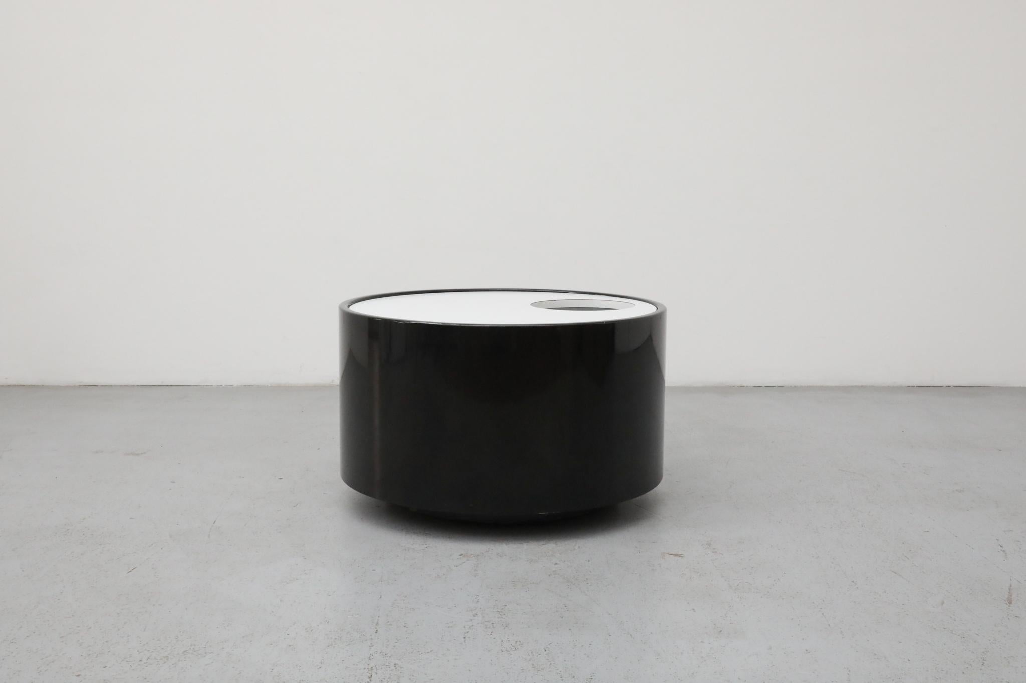 Wood Italian Space Age Black and White Rolling Bar Cart and Side Table, Circa 1980s For Sale
