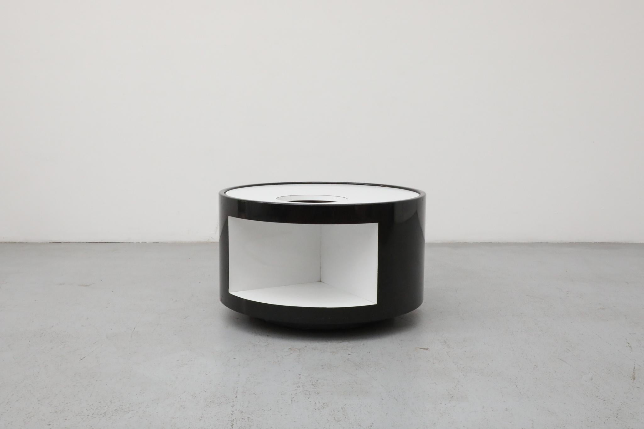 Post-Modern Italian Space Age Black and White Rolling Bar Cart and Side Table, Circa 1980s For Sale