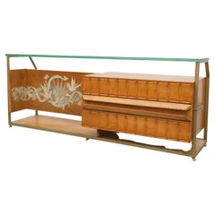 Gio Ponti Inspired Italian Console with Glass Top by La Permanente Mobili Cantu
