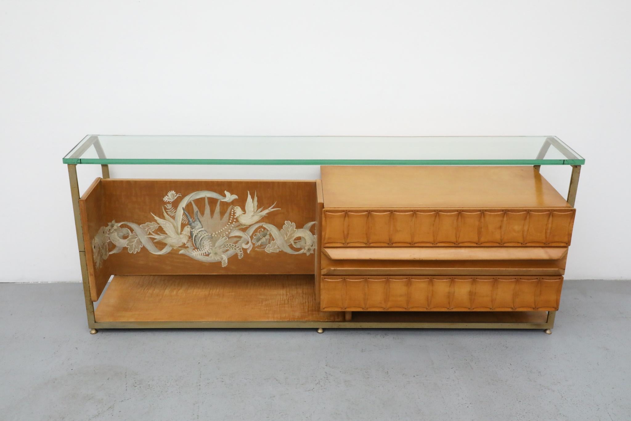 Mid-Century Modern Gio Ponti Inspired Italian Console with Glass Top by La Permanente Mobili Cantu For Sale