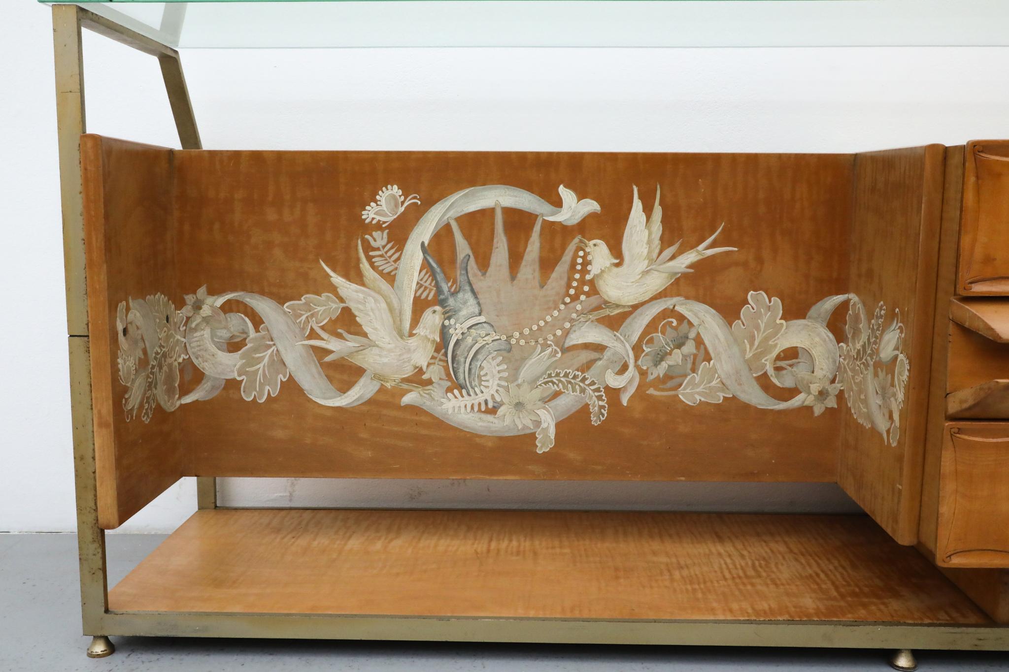 Gio Ponti Inspired Italian Console with Glass Top by La Permanente Mobili Cantu For Sale 4