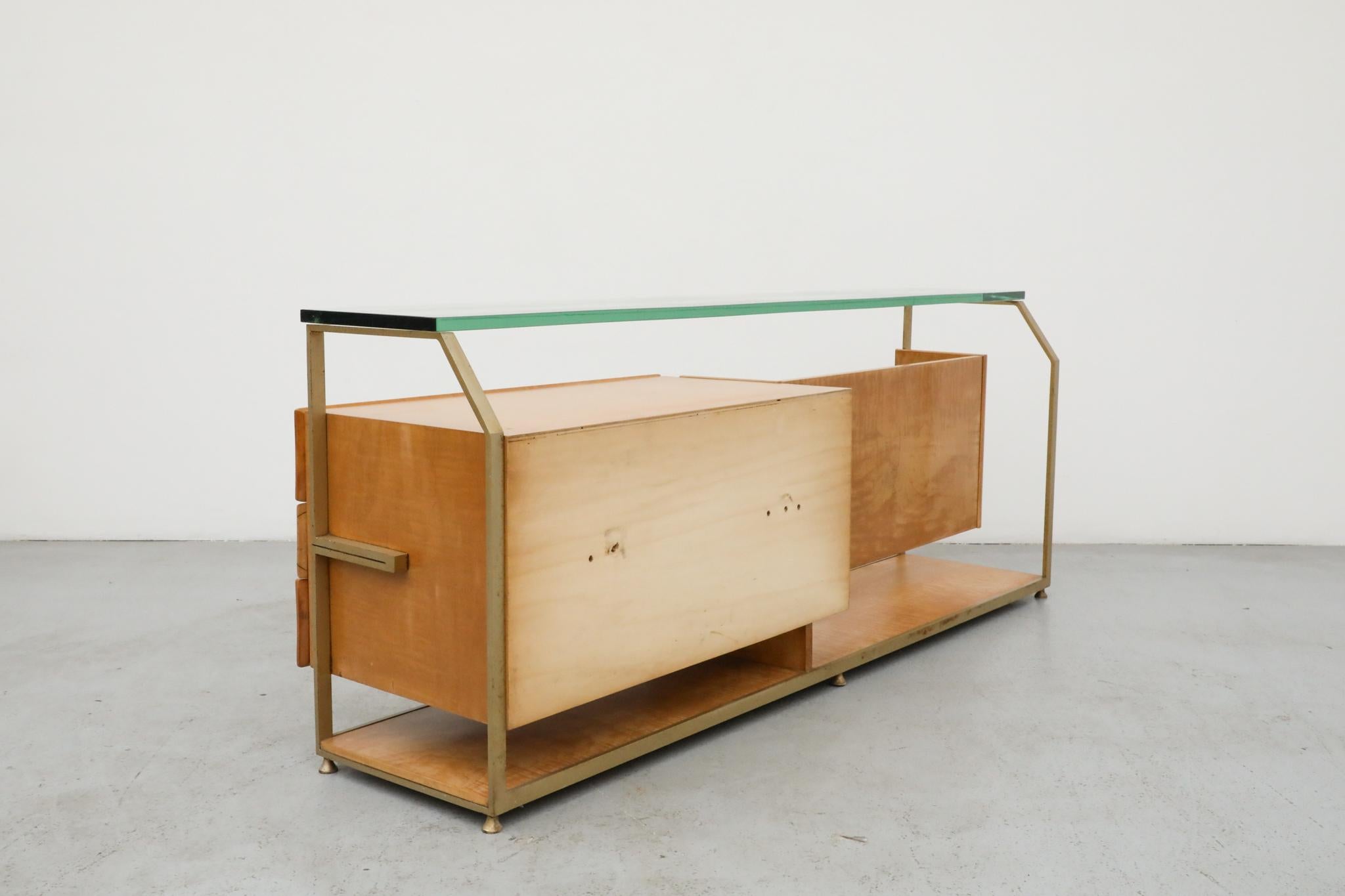 Gio Ponti Inspired Italian Console with Glass Top by La Permanente Mobili Cantu For Sale 1