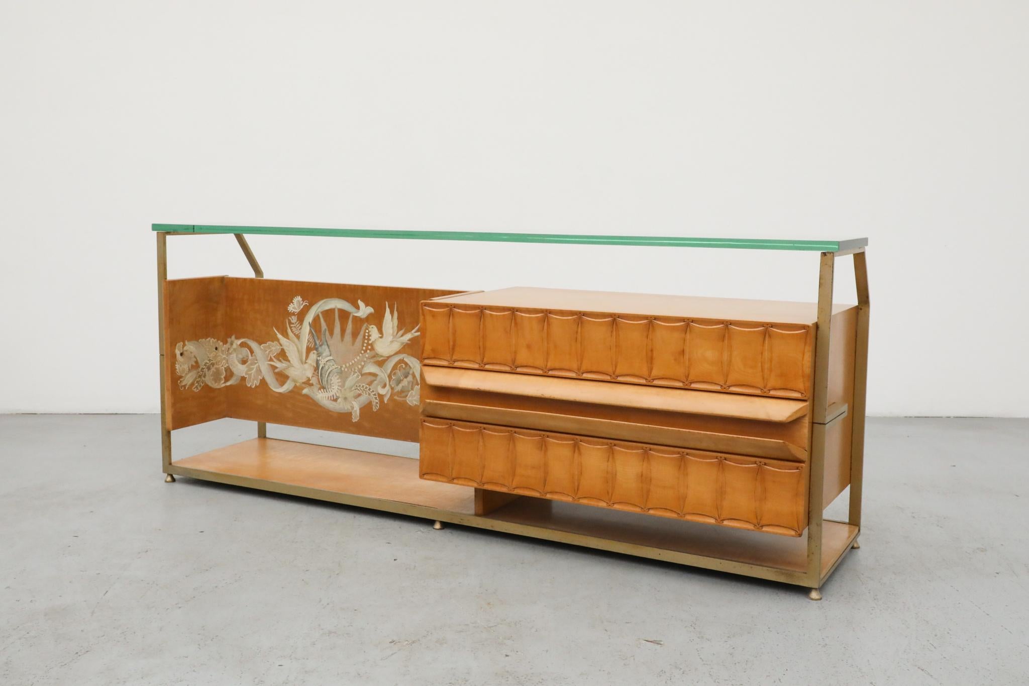 Mid-20th Century Gio Ponti Inspired Italian Console with Glass Top by La Permanente Mobili Cantu For Sale