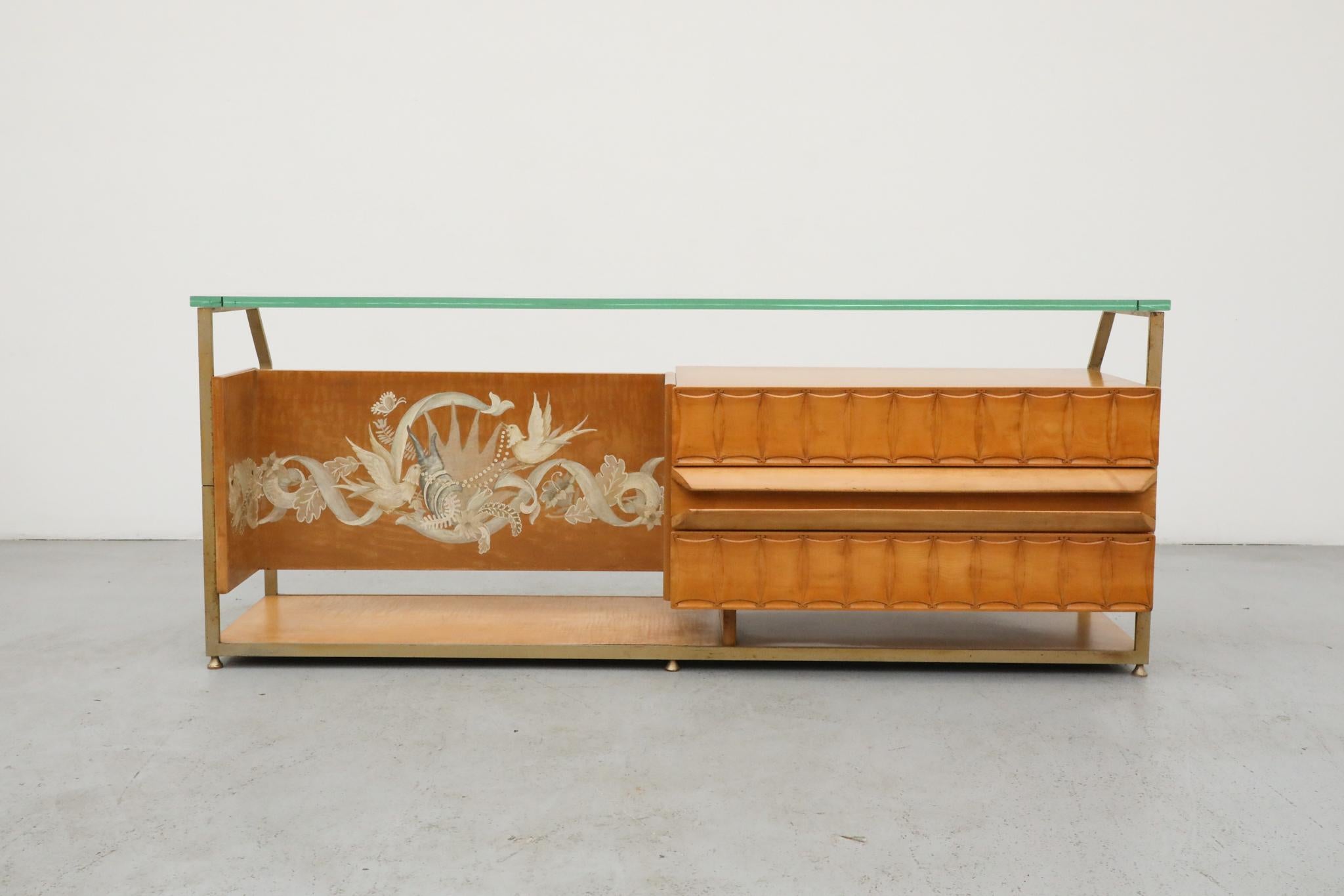 Gio Ponti Inspired Italian Console with Glass Top by La Permanente Mobili Cantu In Good Condition For Sale In Los Angeles, CA