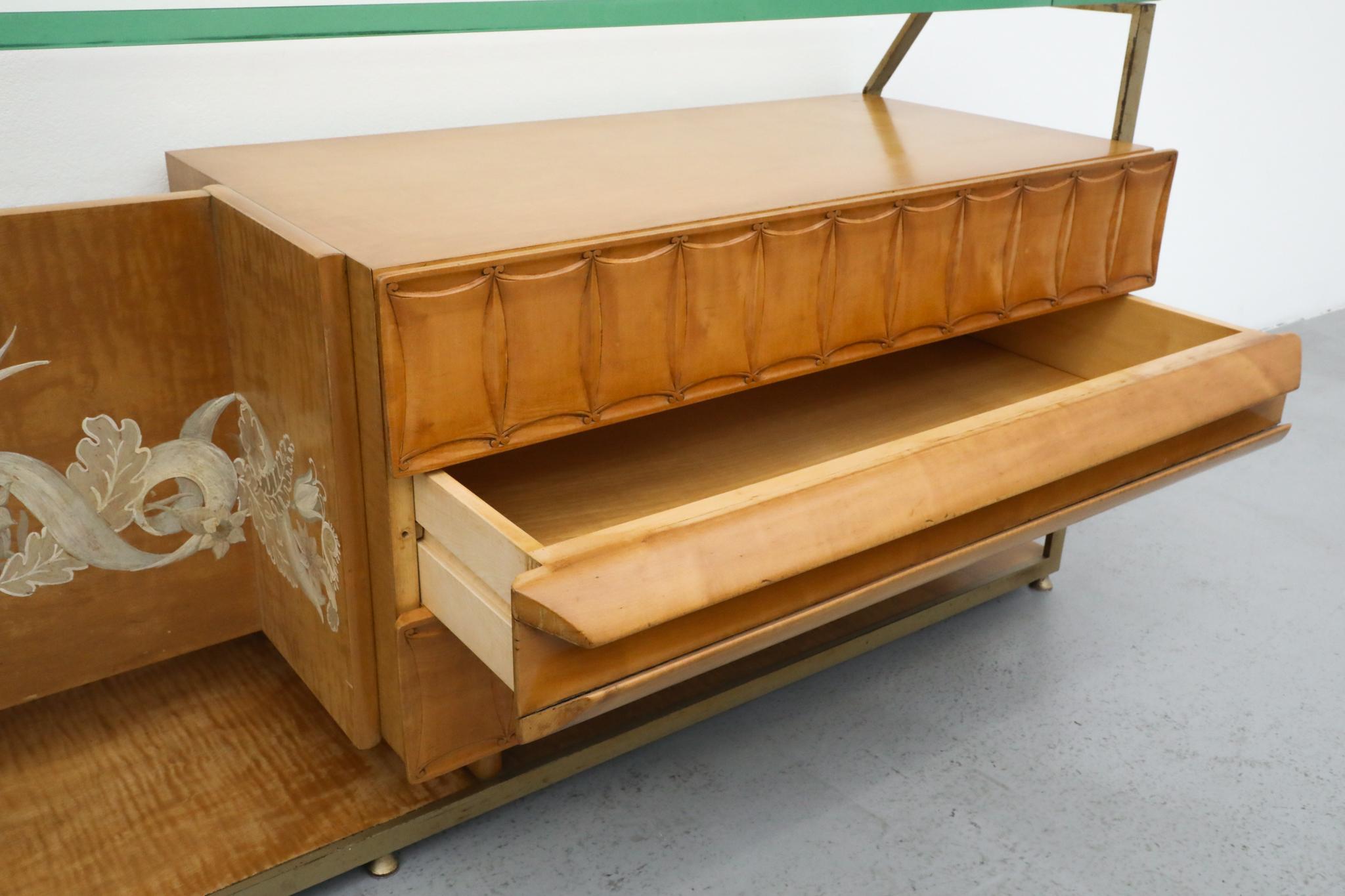 Gio Ponti Inspired Italian Console with Glass Top by La Permanente Mobili Cantu For Sale 9
