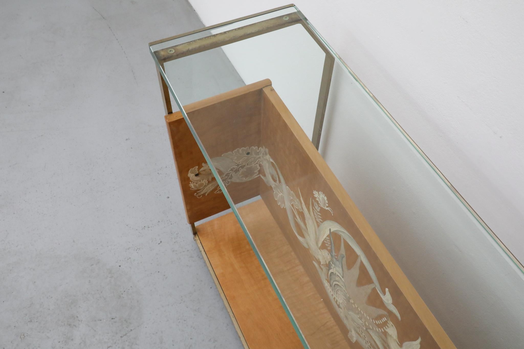 Gio Ponti Inspired Italian Console with Glass Top by La Permanente Mobili Cantu For Sale 2