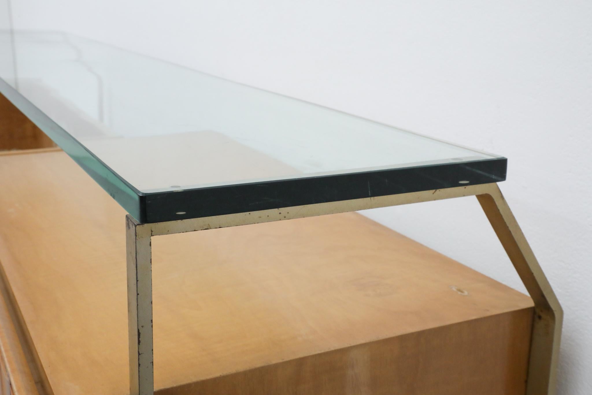 Gio Ponti Inspired Italian Console with Glass Top by La Permanente Mobili Cantu For Sale 7