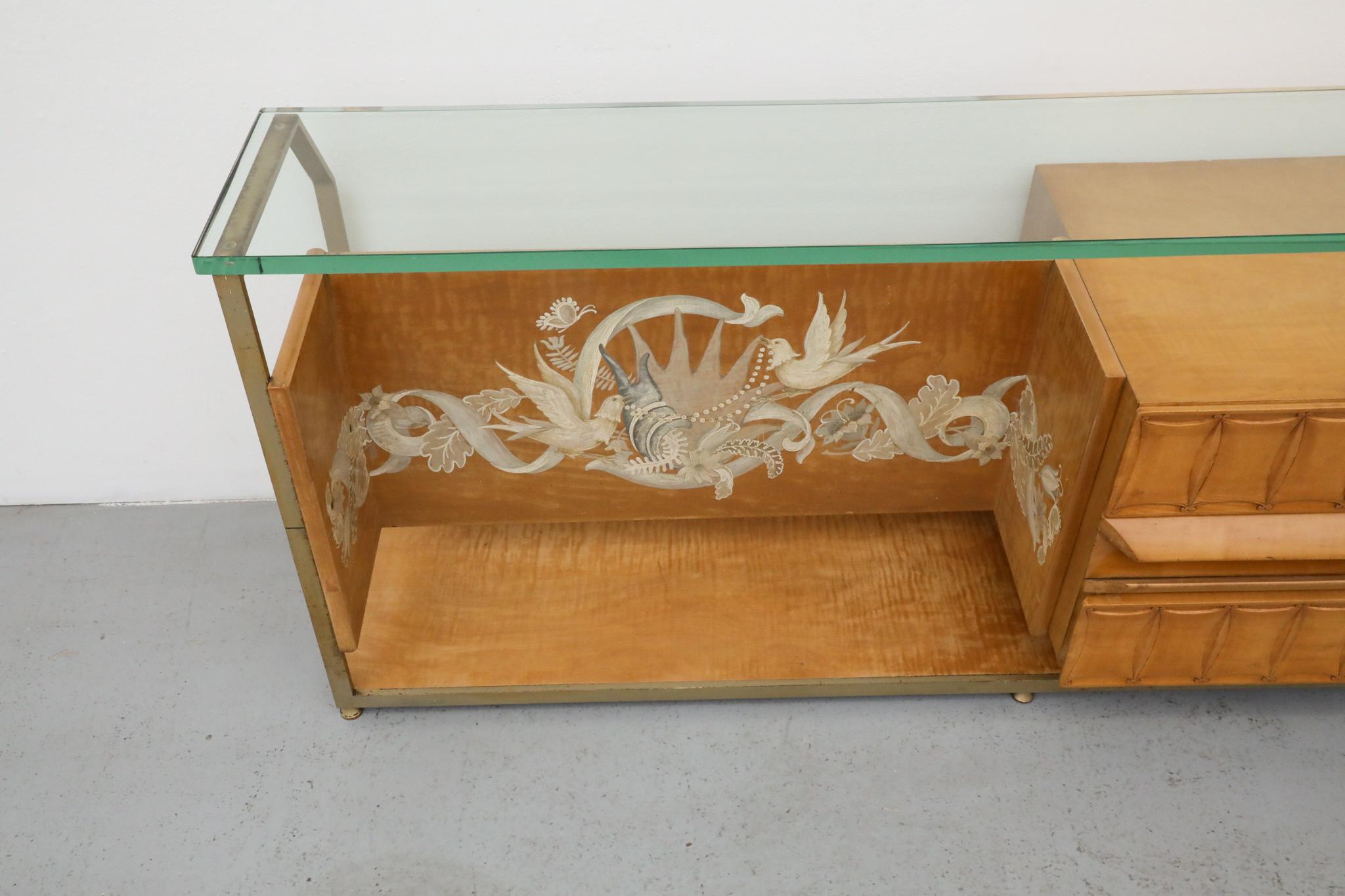 Gio Ponti Inspired Italian Console with Glass Top by La Permanente Mobili Cantu For Sale 3