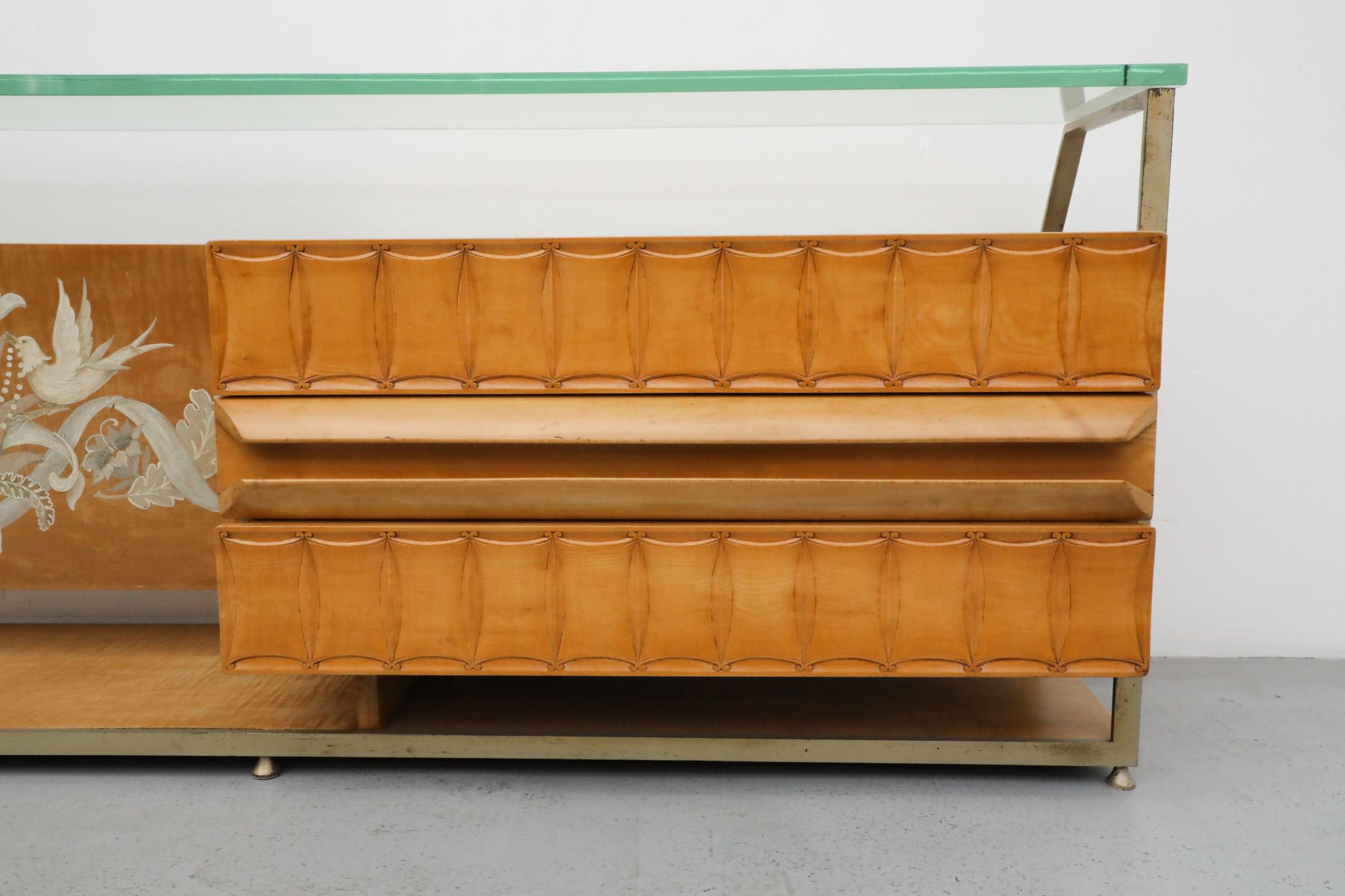 Gio Ponti Inspired Italian Console with Glass Top by La Permanente Mobili Cantu For Sale 8