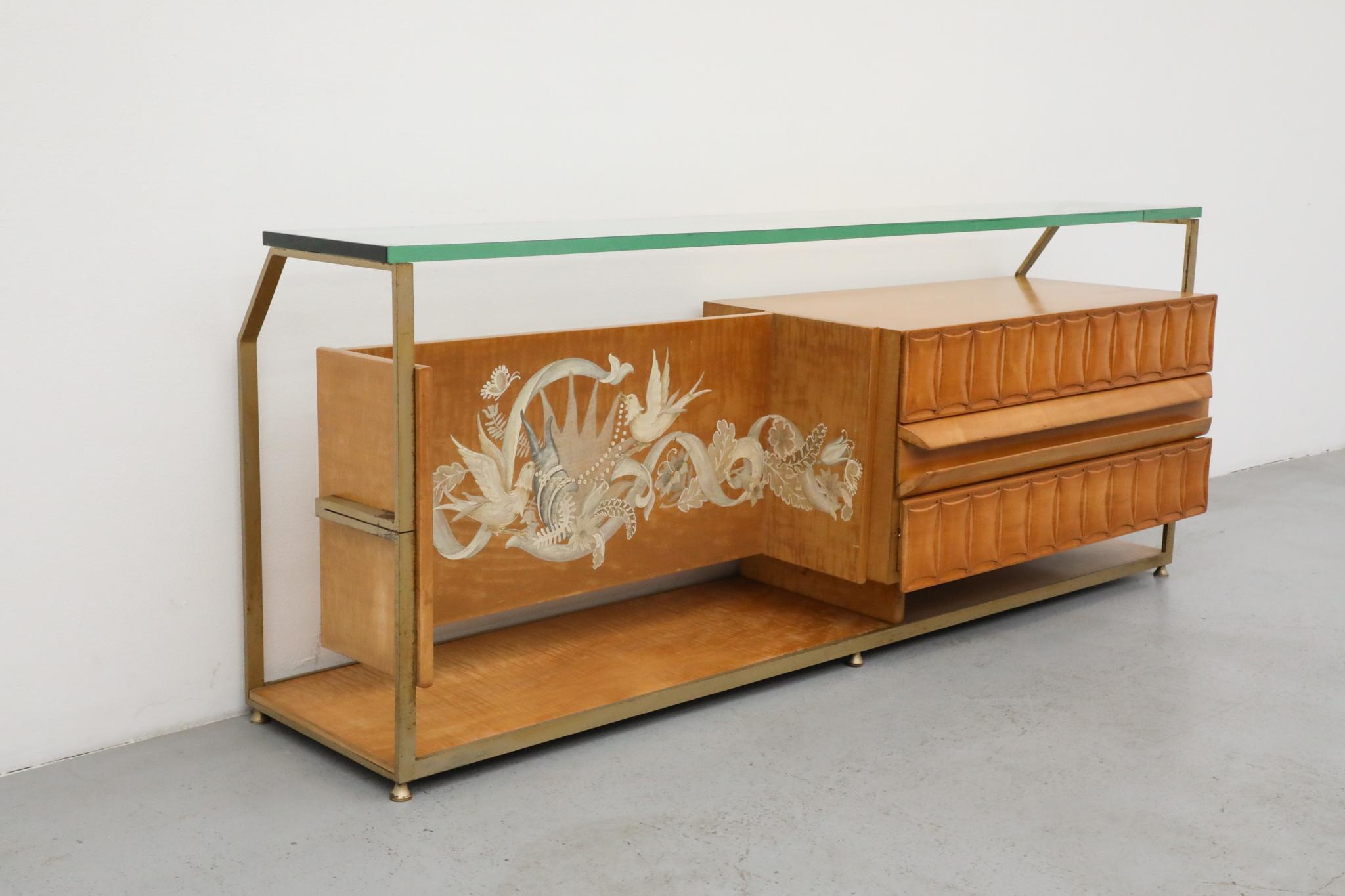 Gio Ponti Inspired Italian Console with Glass Top by La Permanente Mobili Cantu For Sale 13