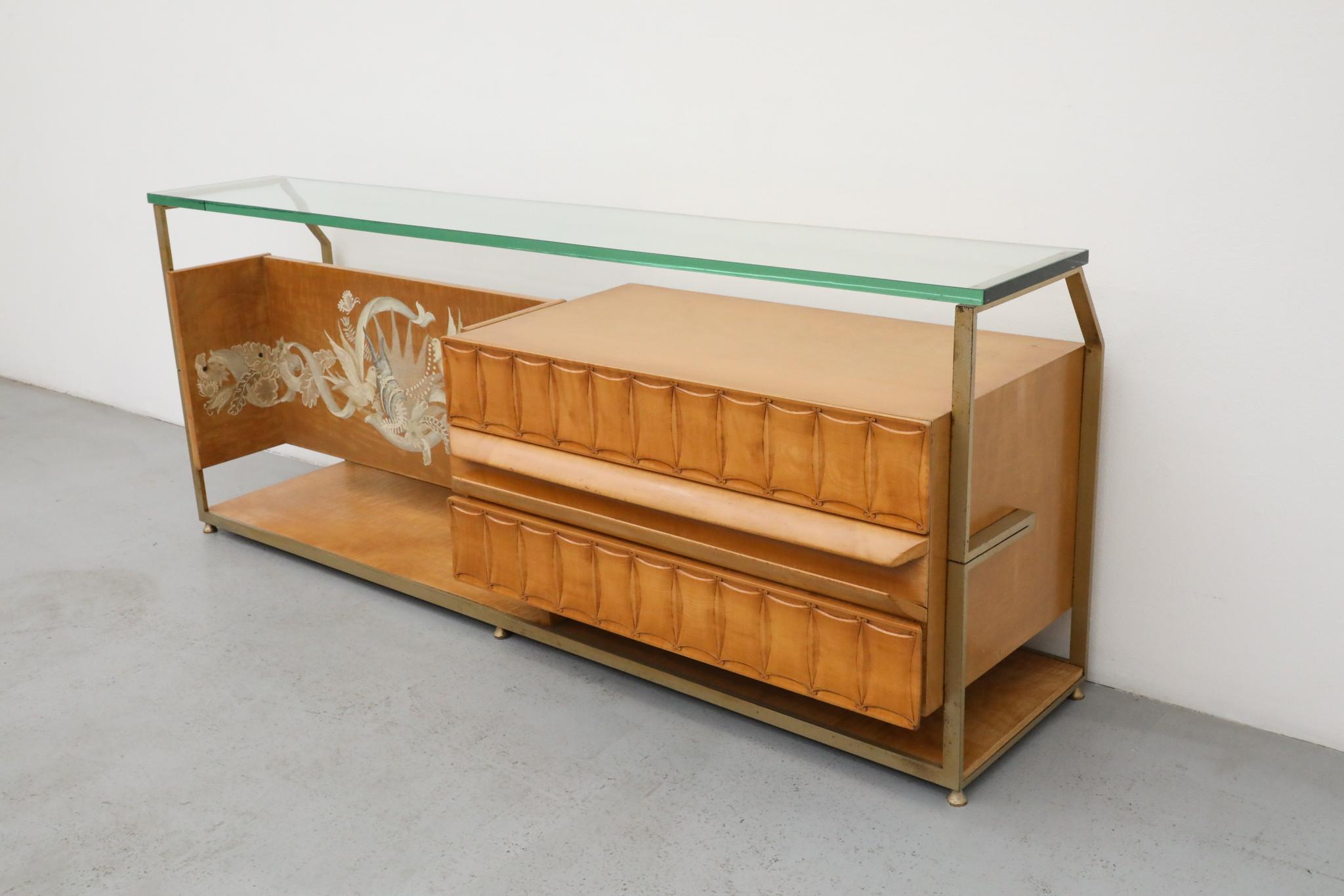 Gio Ponti Inspired Italian Console with Glass Top by La Permanente Mobili Cantu For Sale 12