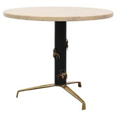 Mod Side Table with Round Marble Top and Brass Spider Motifs