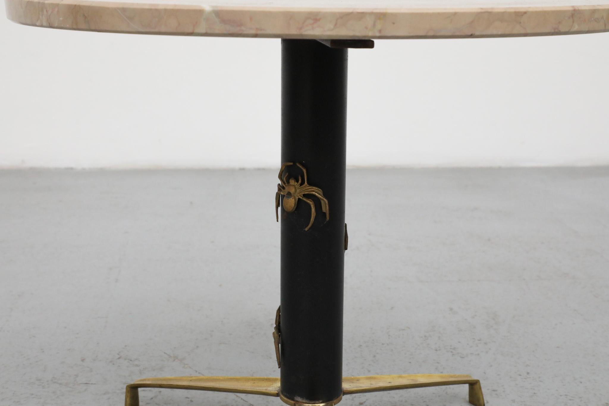 Mod Side Table with Round Marble Top and Brass Spider Motifs For Sale 5